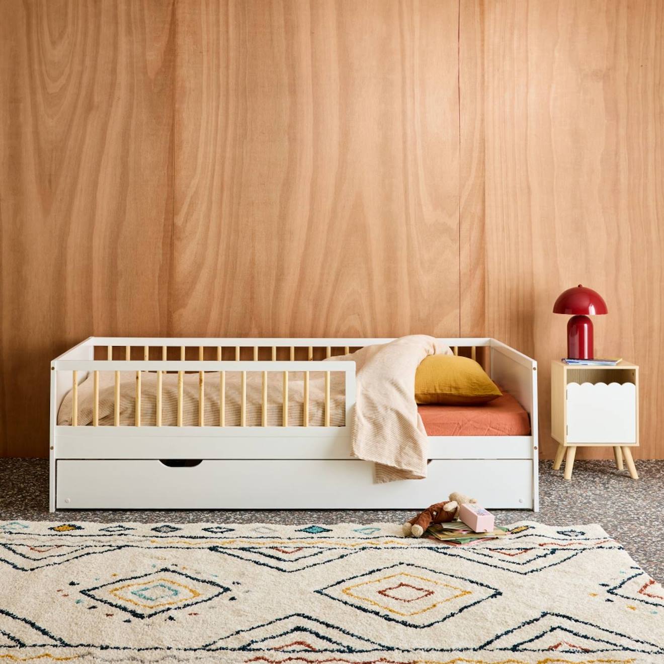 Lit Gigogne Enfant Pin Naturel Avec Sommier À Lattes Et Tiroir - Elio Blanc