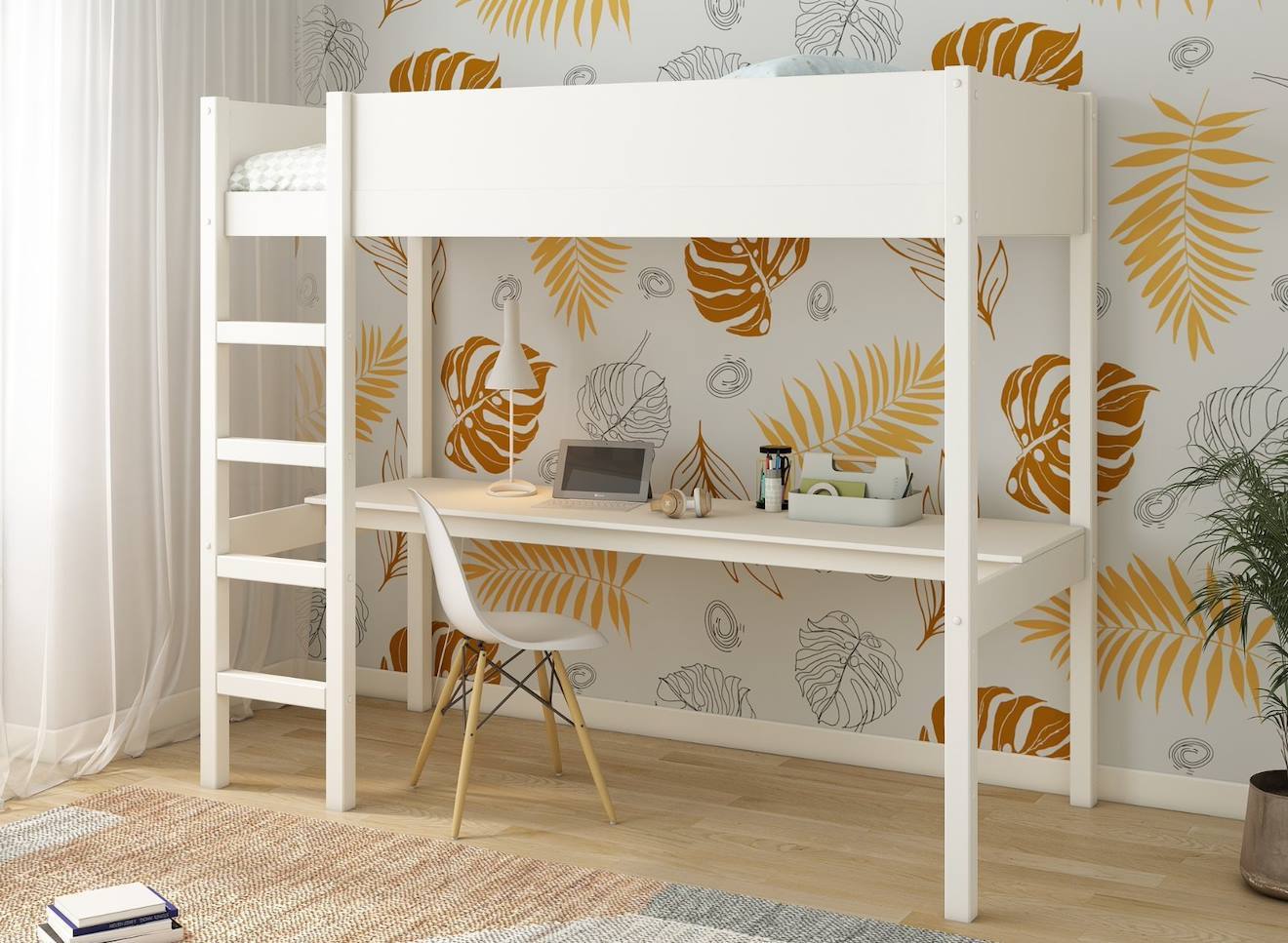 Lit Mezzanine Avec Bureau June Blanc