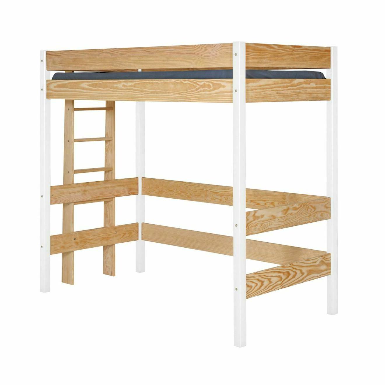 Lit Mezzanine Bois Massif Tino Blanc Et Bois