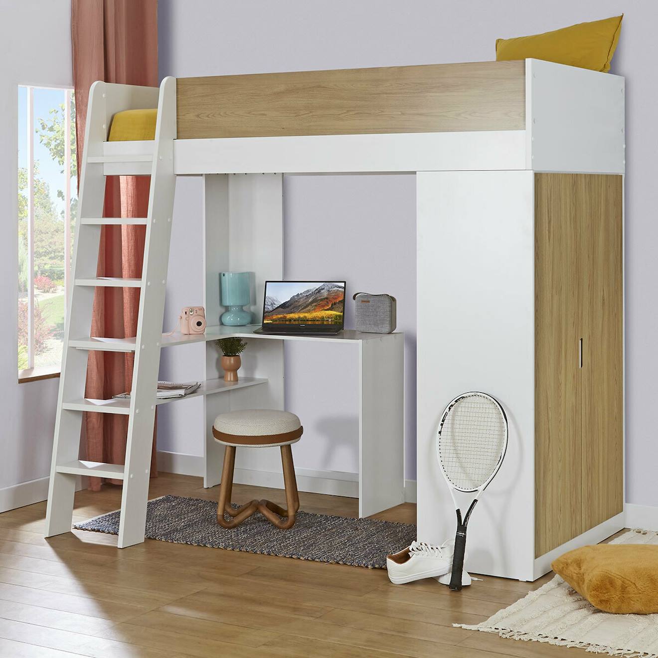 Lit Mezzanine Combiné Memphis Blanc Et Bois