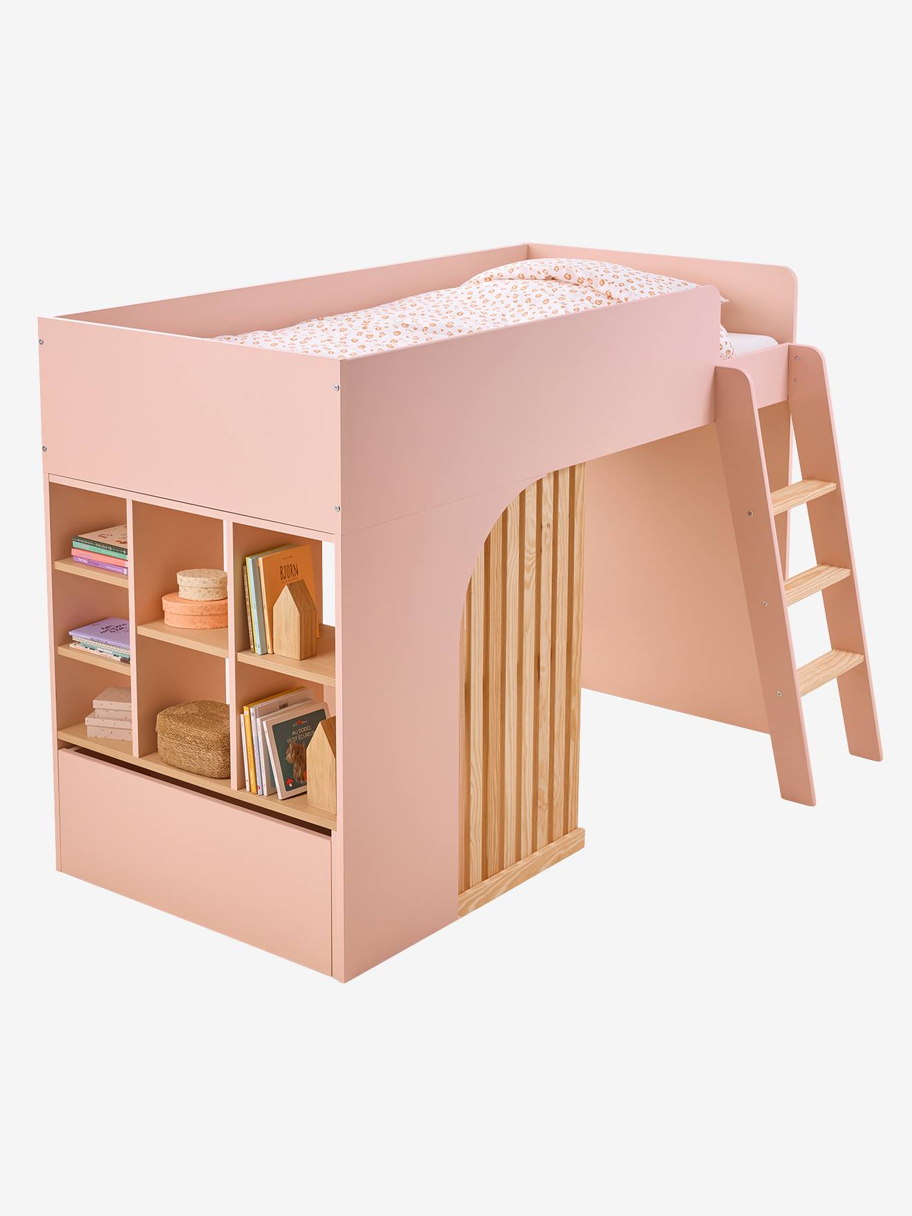 Lit mezzanine enfant avec rangement Playful rose