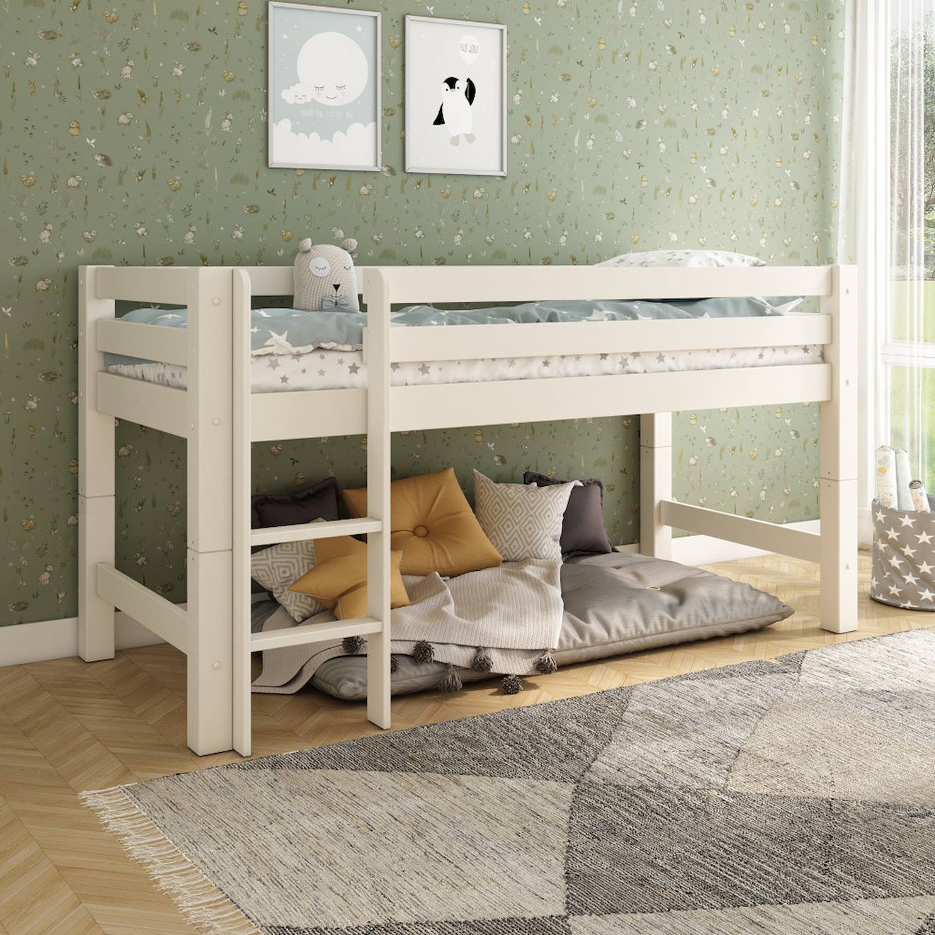 Lit Mi-hauteur Extra-solide En Bois Massif Hercule Blanc
