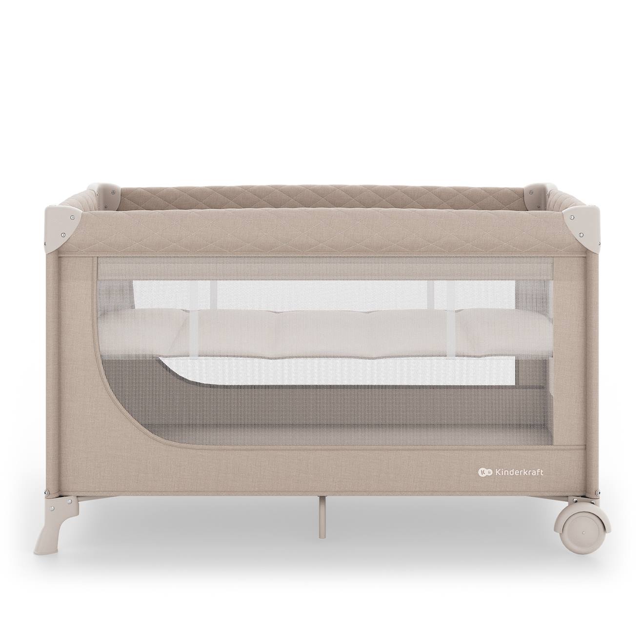 Lit Parapluie Kinderkraft Leody Up 2 En 1 Avec Pliage Rapide, Double Niveau, Entrée Zippée, Roulettes Et Maille Aérée Beige