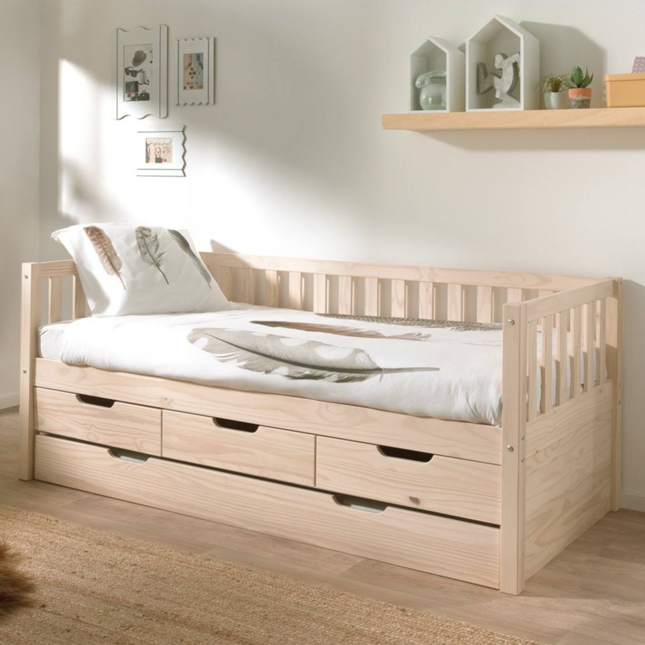 Lit Tiroirs Et Lit Gigogne Pin Massif Naturel Axel Bois Naturel