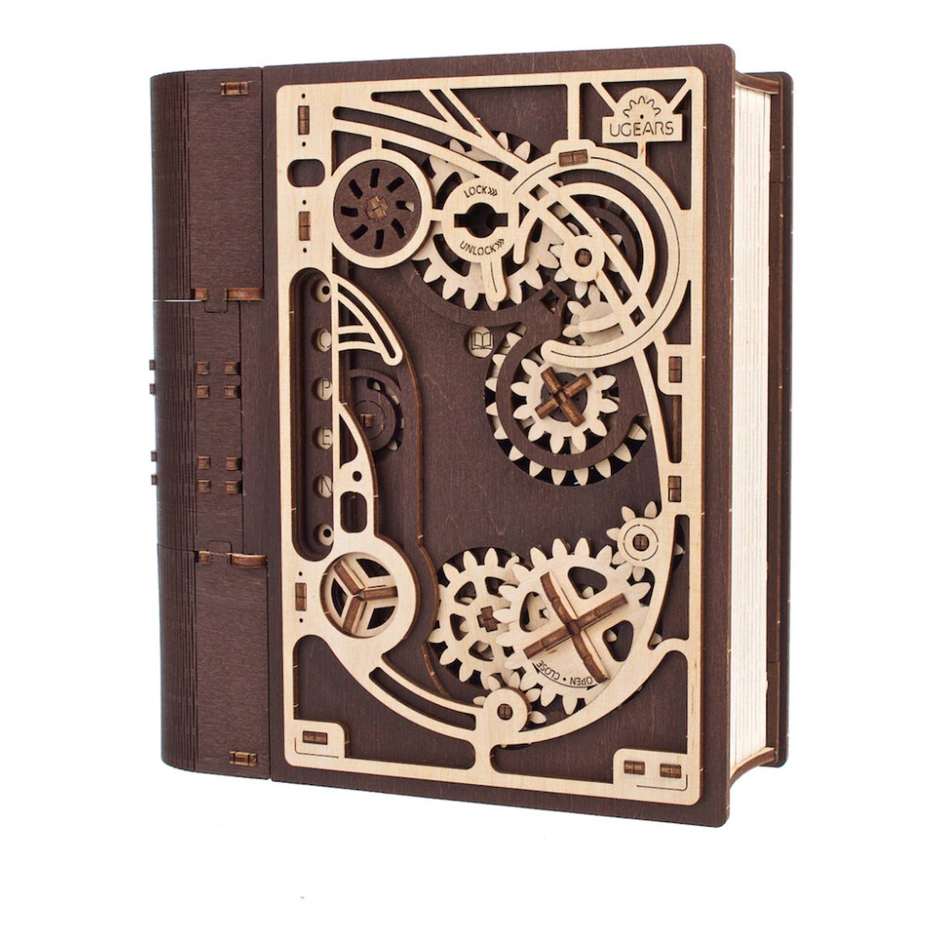 Livre Des Secrets En Bois À Construire – Boîte Mécanique 3d Avec Combinaison Et Compartiment Caché Brown