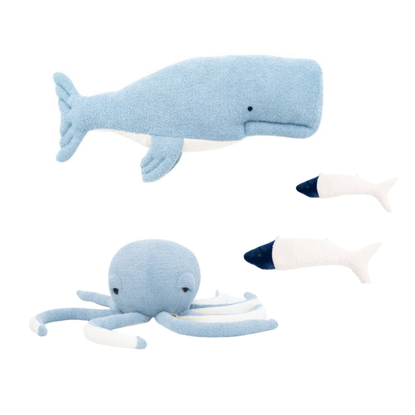 Lot 4 Animaux Océan Pieuvre + Béluga + Poissons Blue, Grey And White