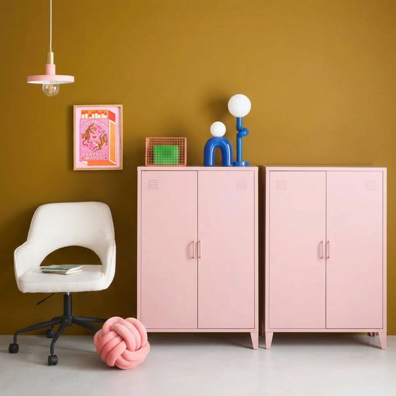 Lot De 2 Commodes/armoires Métal 2 Portes Soho L 75 X P 33 X H 110 Cm Rose