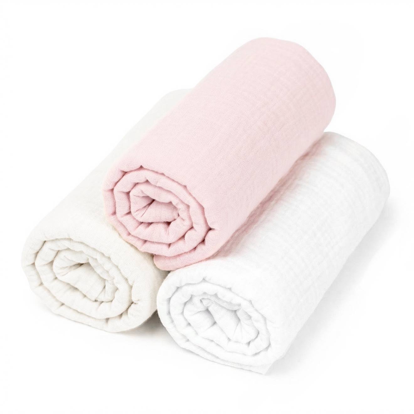 Lot De 3 Draps Housses Couffin En Gaze De Coton Pastel Rose