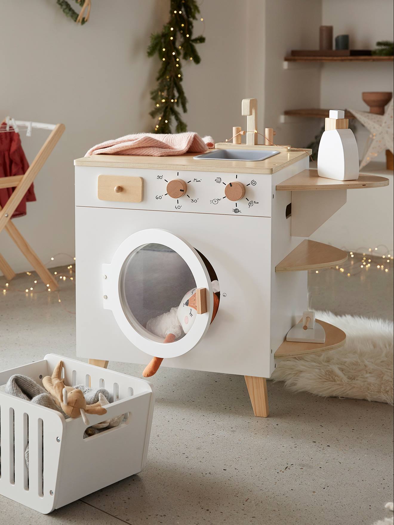 Machine à laver et à repasser en bois FSC blanc