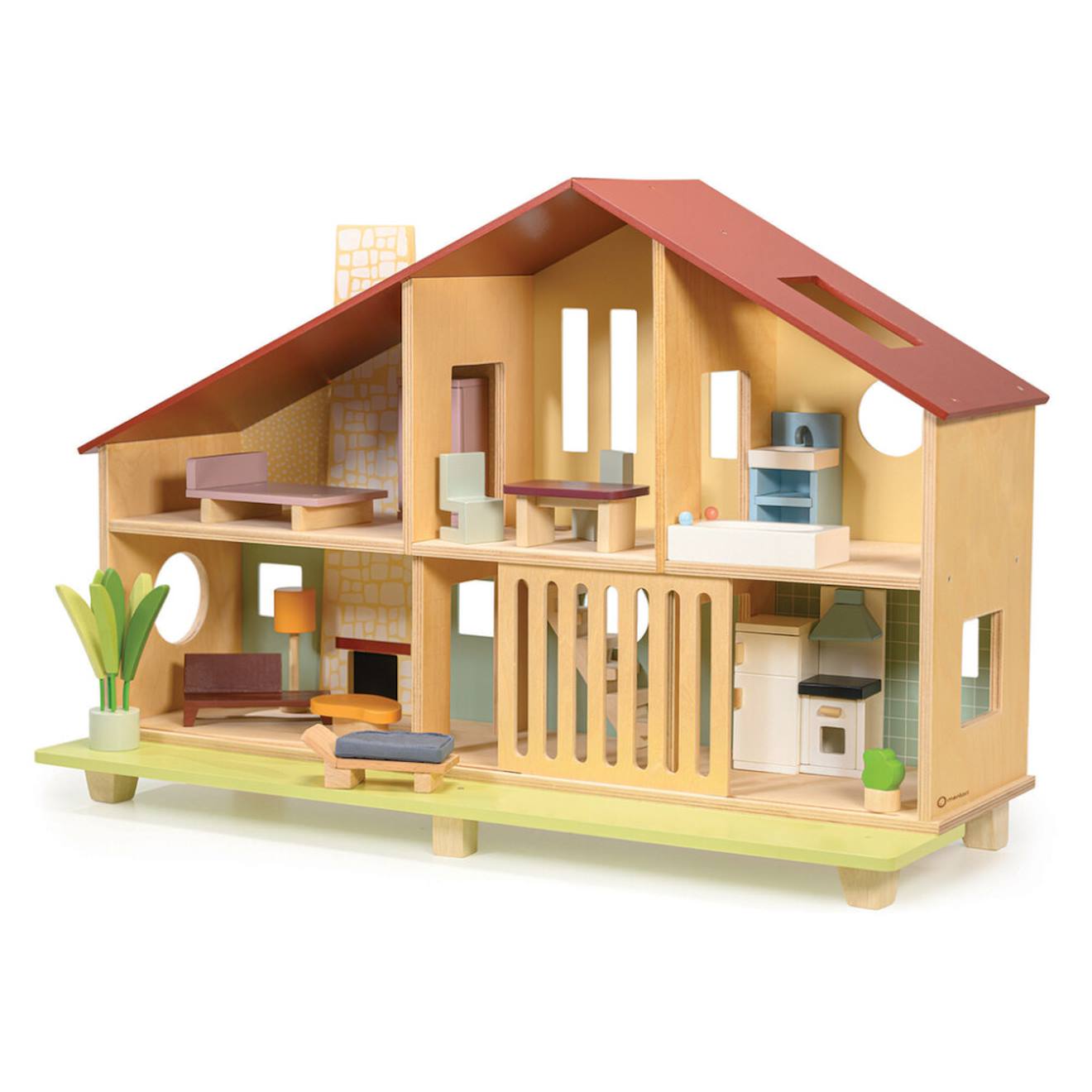 Maison De Poupée En Bois Rétro – Chalet Moderne Avec Meubles Inclus Multicolore
