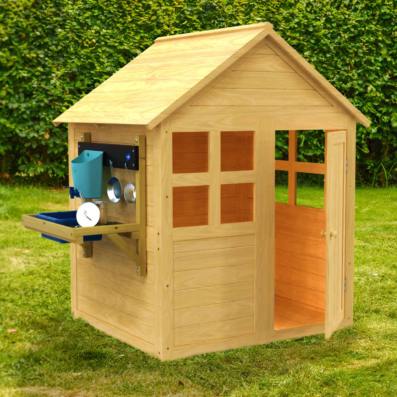 Maisonnette Avec Plancher Et Cuisine Bouton D'or Cottage Bois Fsc® Marron - Bleu