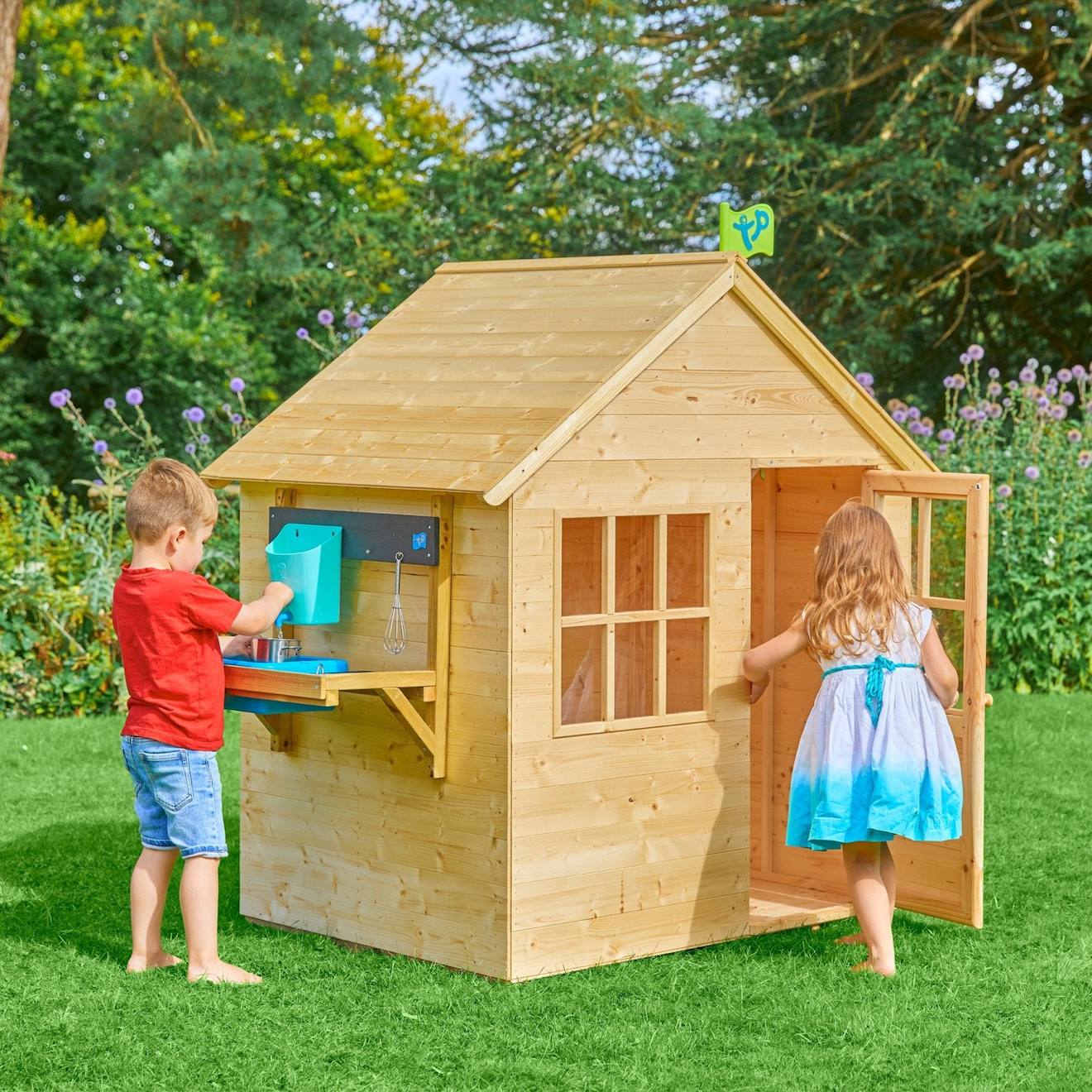 Maisonnette Cabane Enfant + Cuisine Extérieure Refuge Bois Fsc® Marron - Bleu - Noir