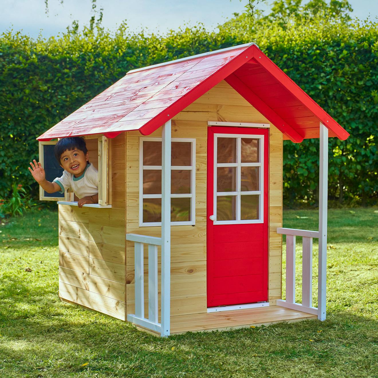 Maisonnette Modulable Coquelicot Bois Fsc® Marron - Rouge - Blanc