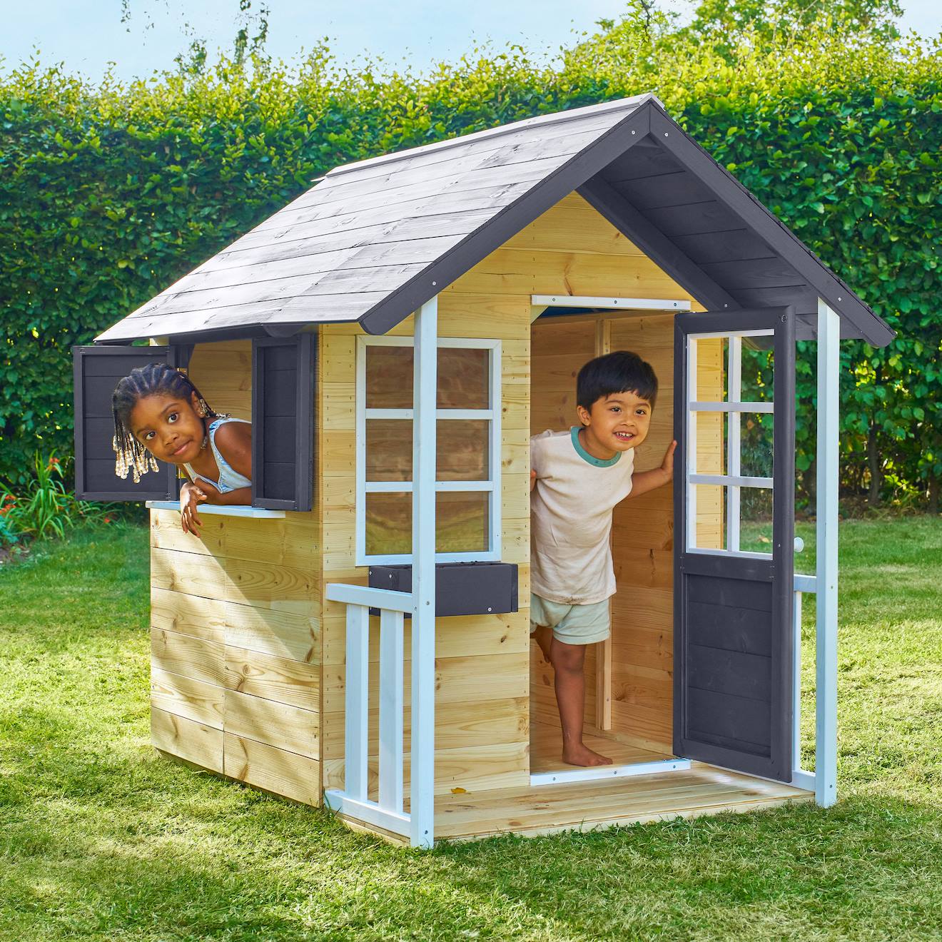 Maisonnette Modulable Jacinthes Bois Fsc® Marron - Gris Anthracite - Bla