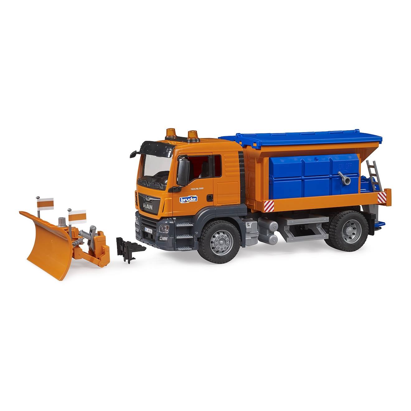 Man Tgs Pour Service D'hiver Avec Lame De Chasse-neige Orange Et Bleu