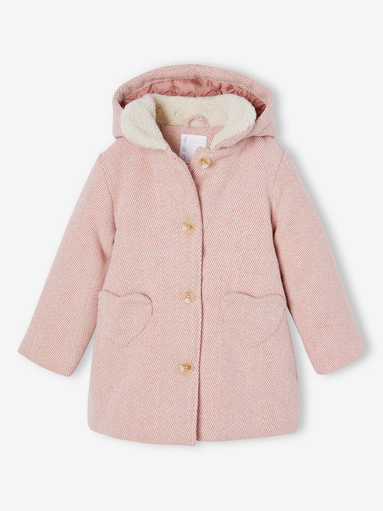 Manteau à capuche fille rose poudré