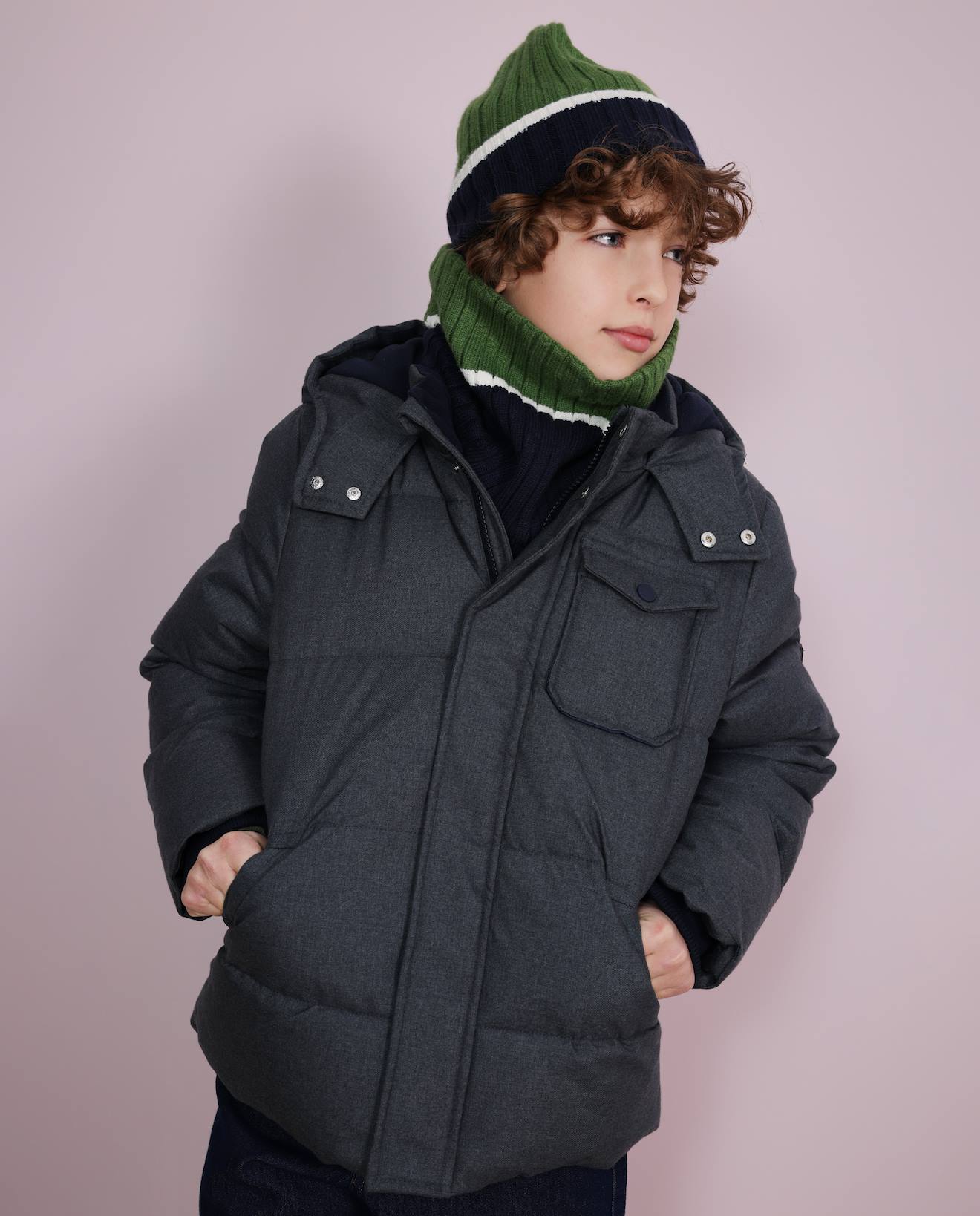 Manteau D'enfant Matelassé Avec Capuche Amovible Et Doublure Chaude Gris