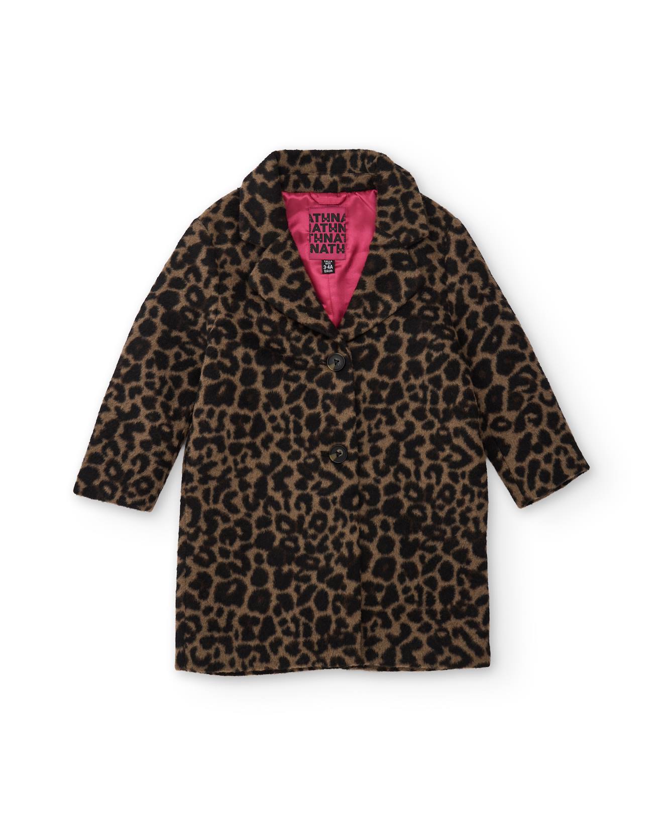 Manteau Fille En Tissu Plat Avec Imprimé Animal Et Boutons Marron