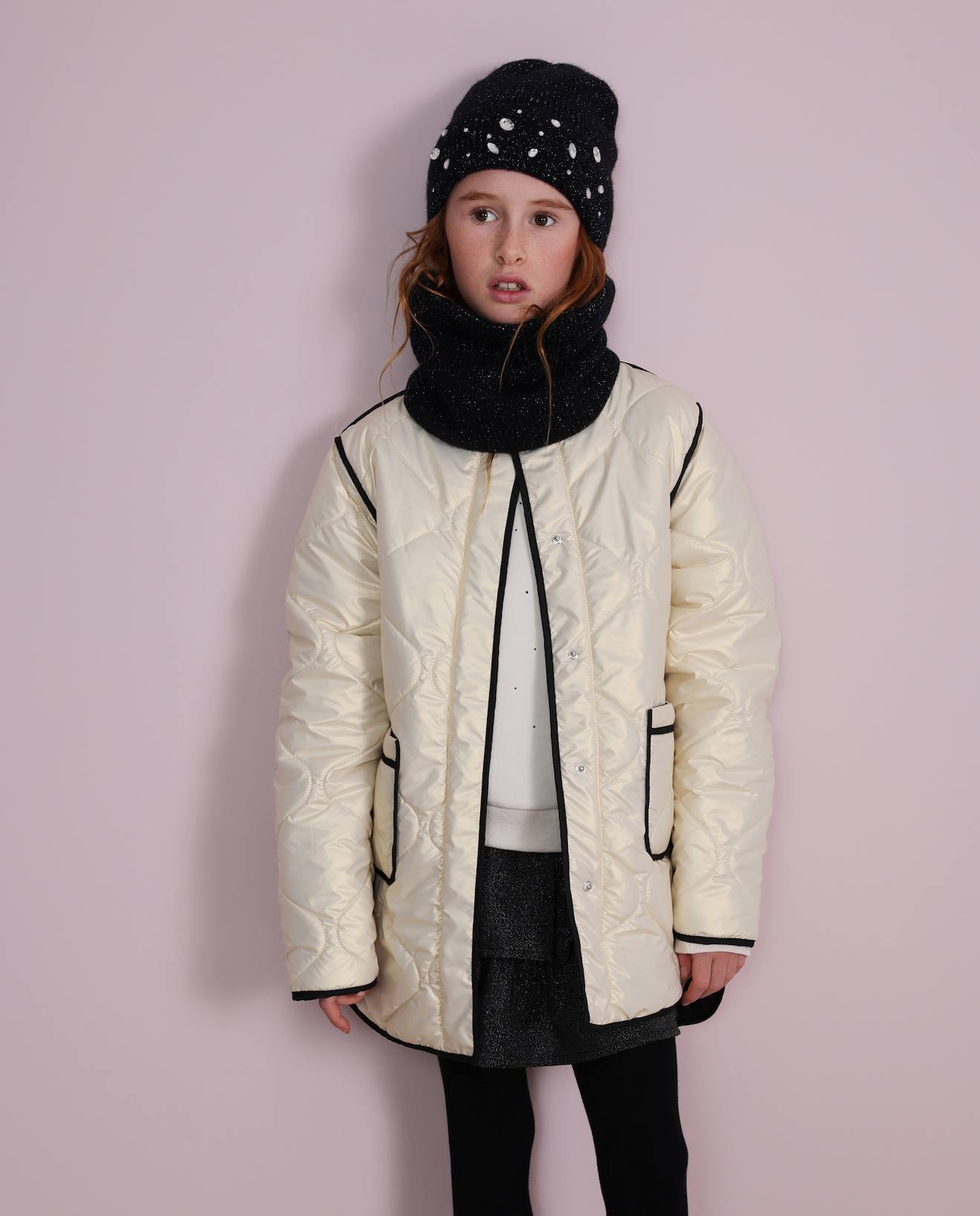 Manteau Fille Matelassé En Toile Avec Boutons Beige