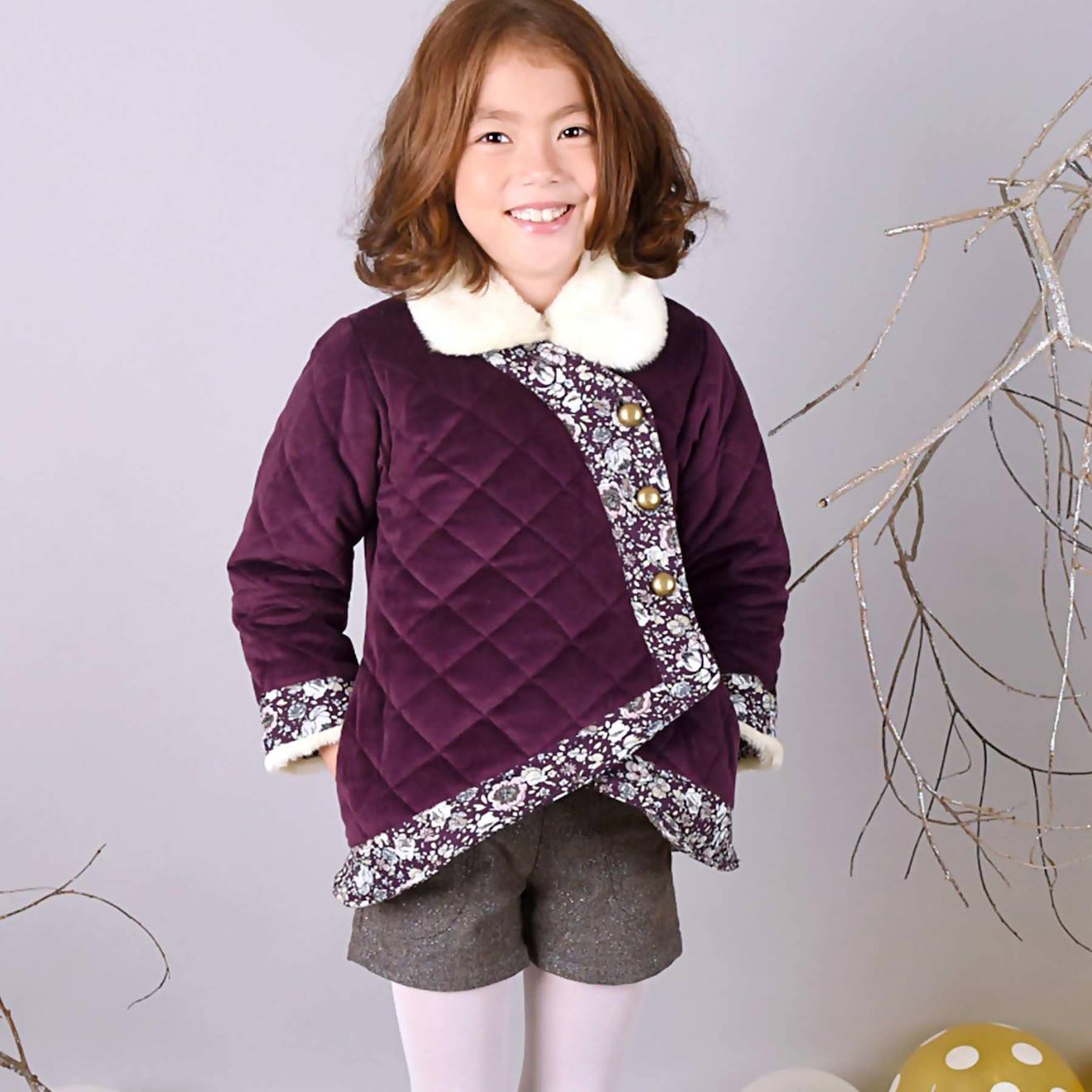 Manteau Kimono Court Velours Capucine Bordeaux Prune