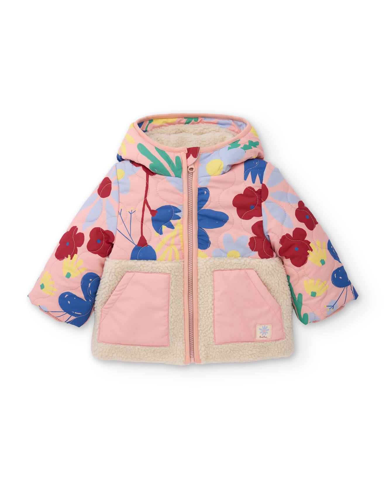 Manteau Matelassé Fille À Motif Floral Et Toucher Chaud Rose
