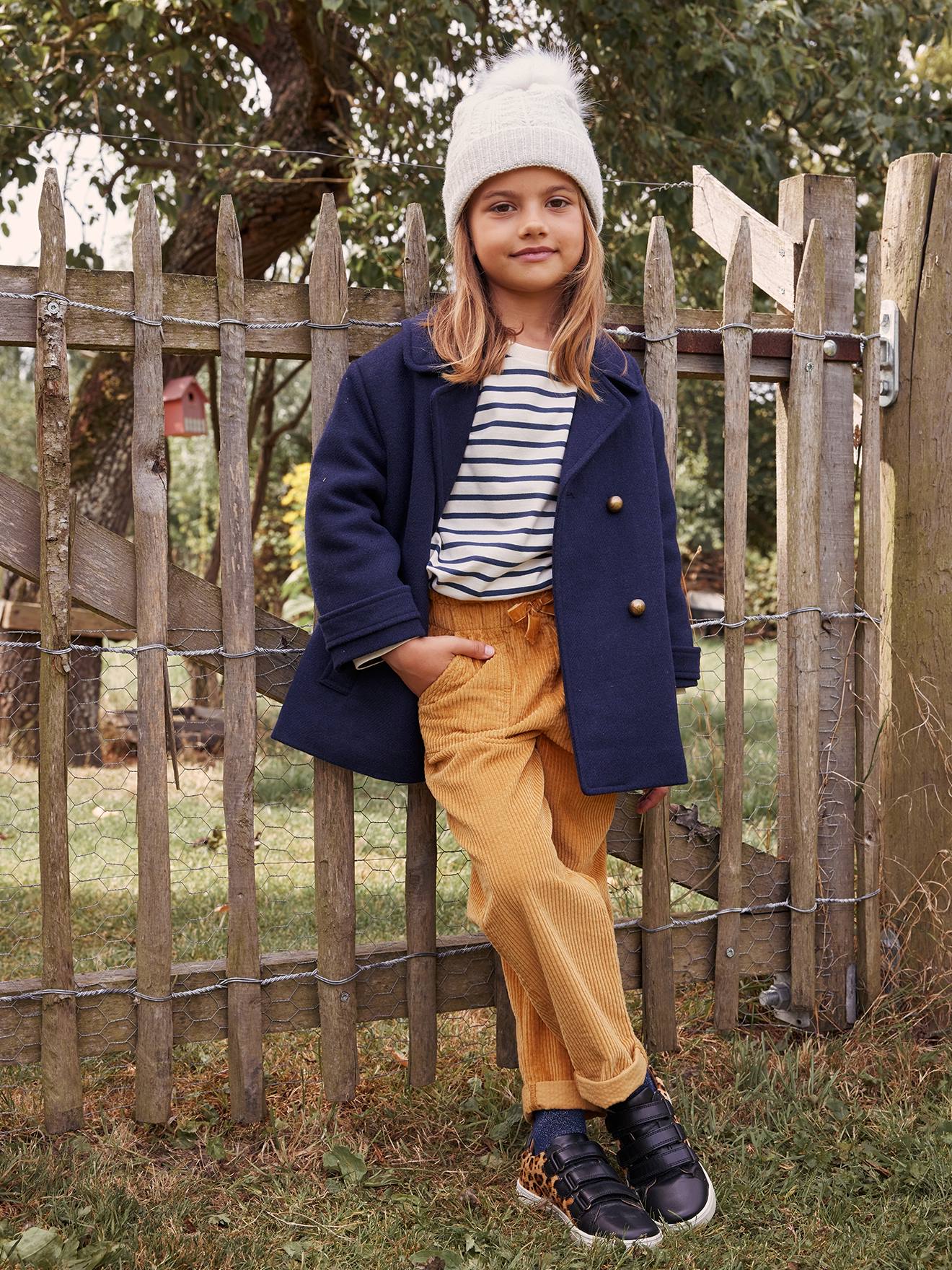 Manteau officier en drap de laine fille marine