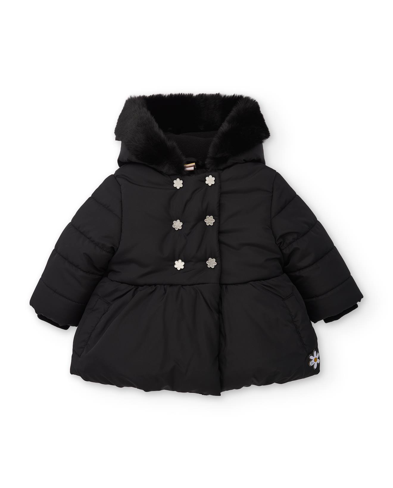 Manteau Rembourré Pour Fille Avec Capuche Et Doublure En Peluche Noir