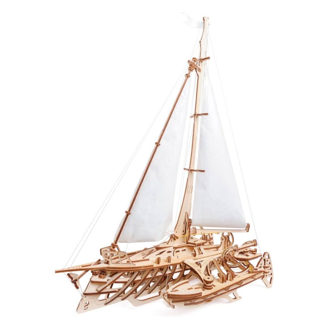 Maquette Mécanique En Bois À Construire, Voilier Multicoque Avec Détails Réalistes Brown