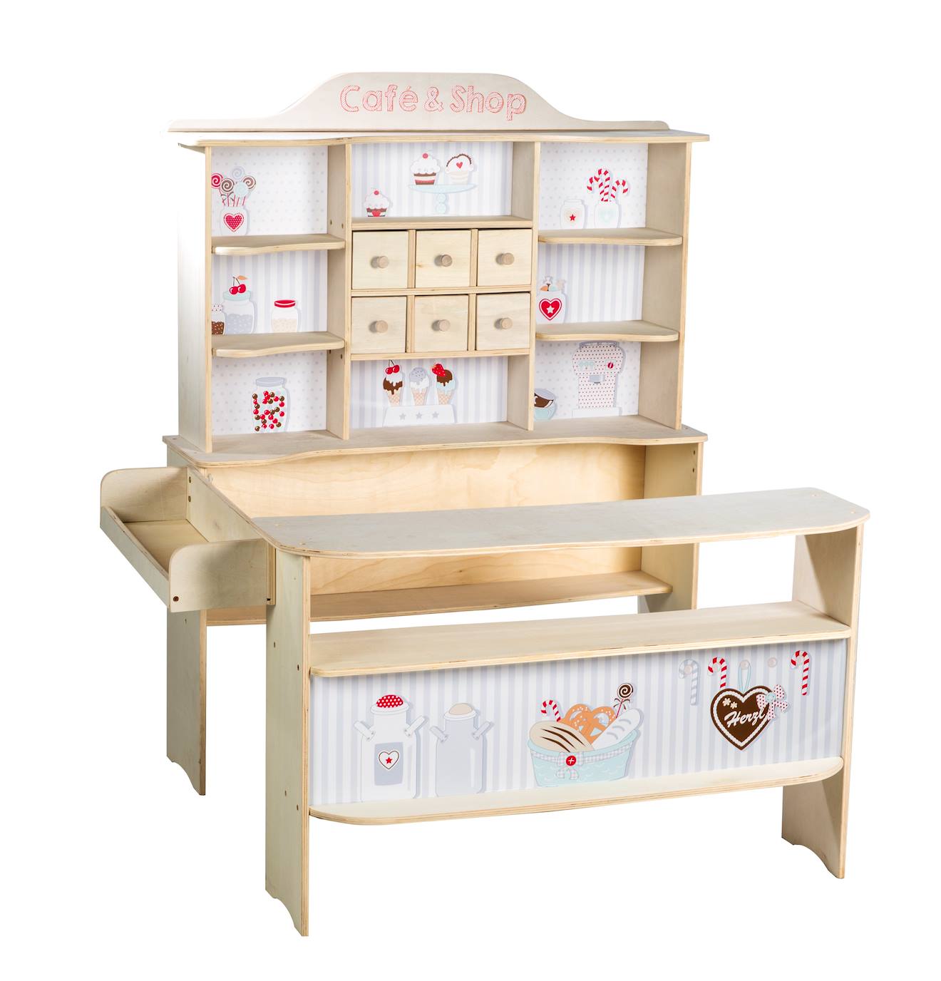 Marchande En Bois Motif Confiserie Café & Shop Naturel - Sans Accessoires