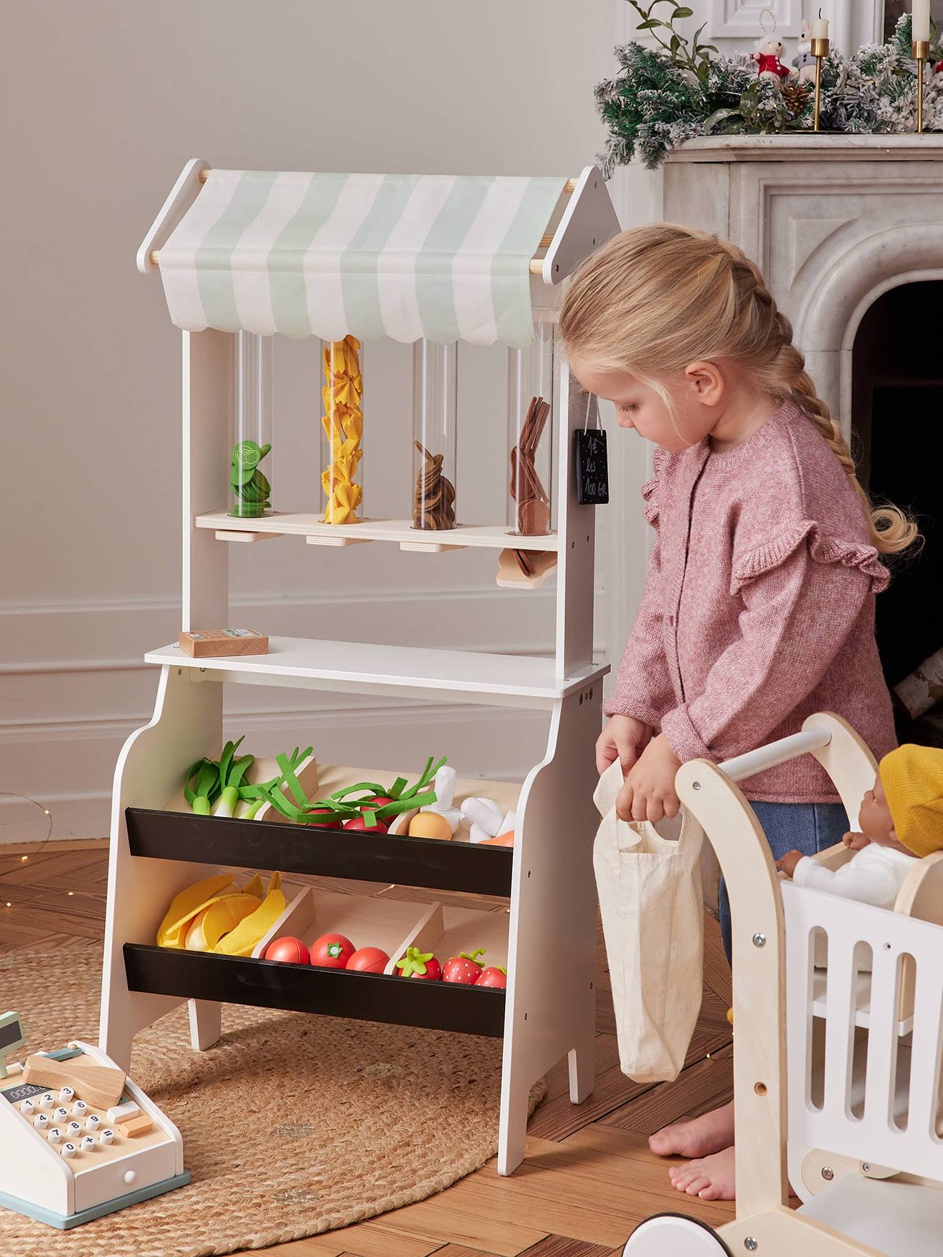 Marchande fruits et légumes en vrac en bois FSC beige