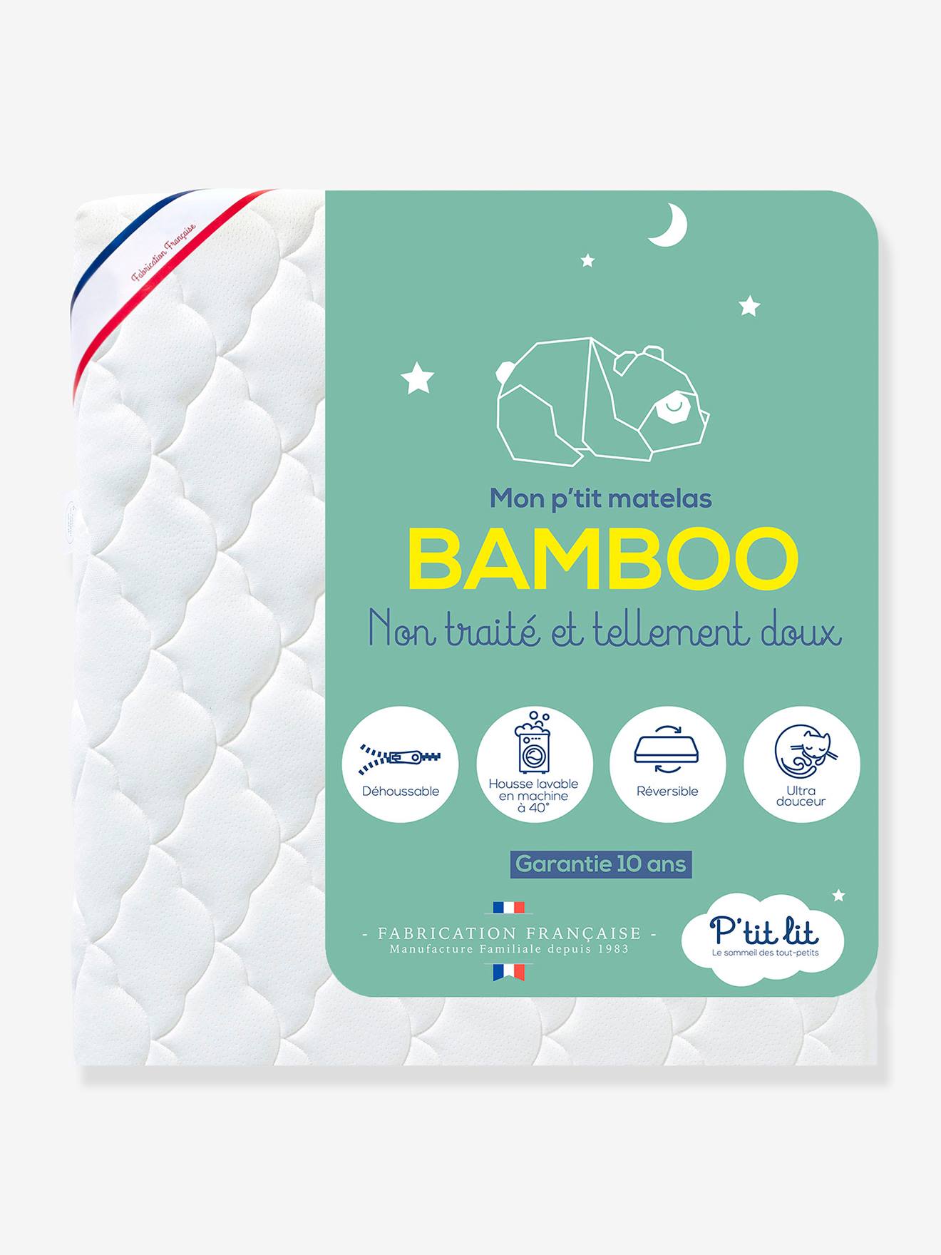 Matelas bébé Bamboo non traité déhoussable blanc