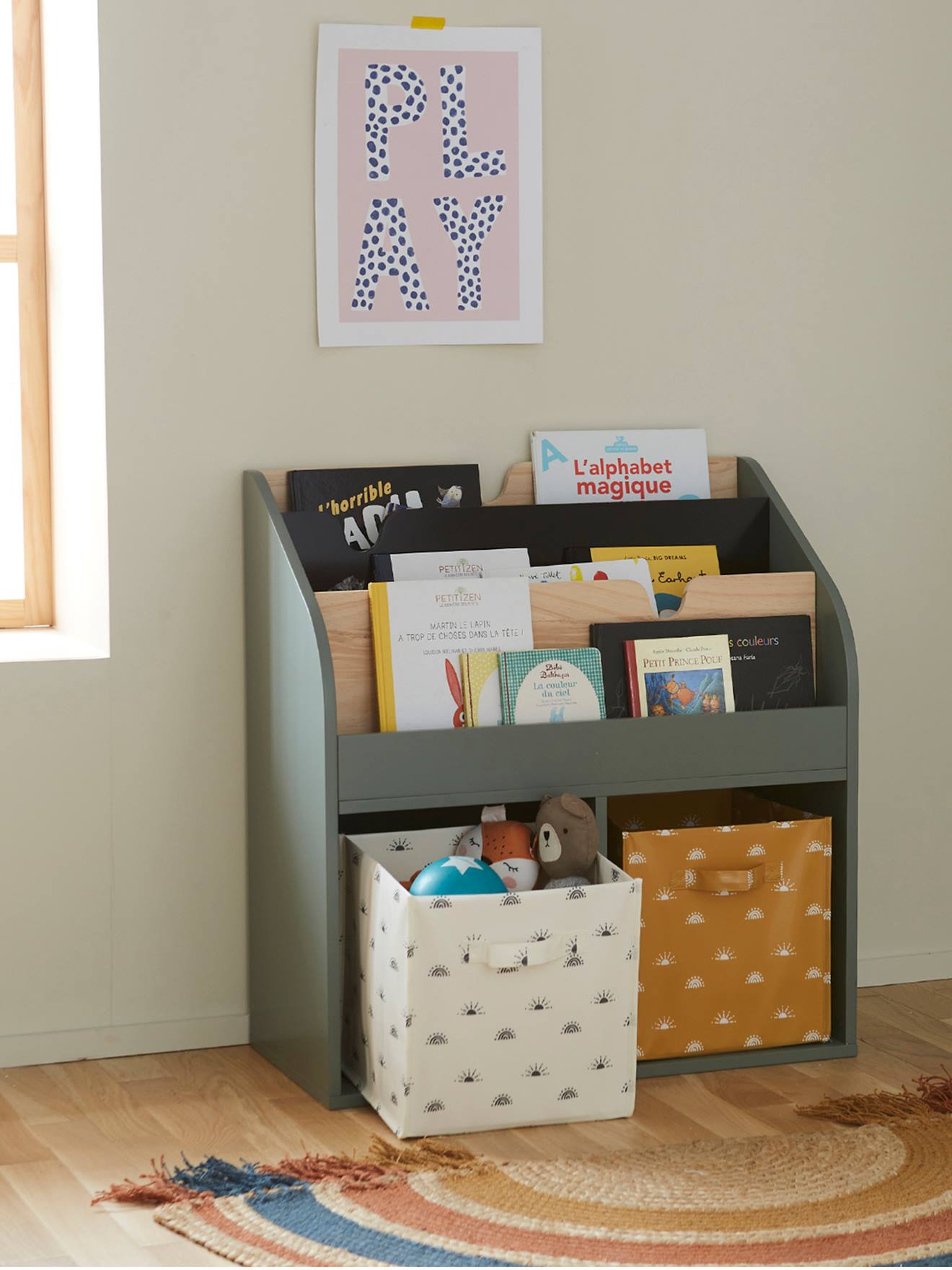 Meuble de rangement 2 cases + étagère-bibliothèque LIGNE SCHOOL vert