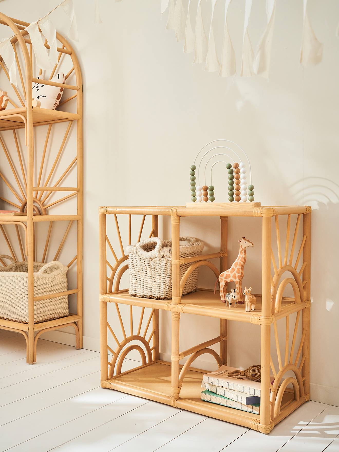 Meuble de rangement 4 cases rotin Soleil bois
