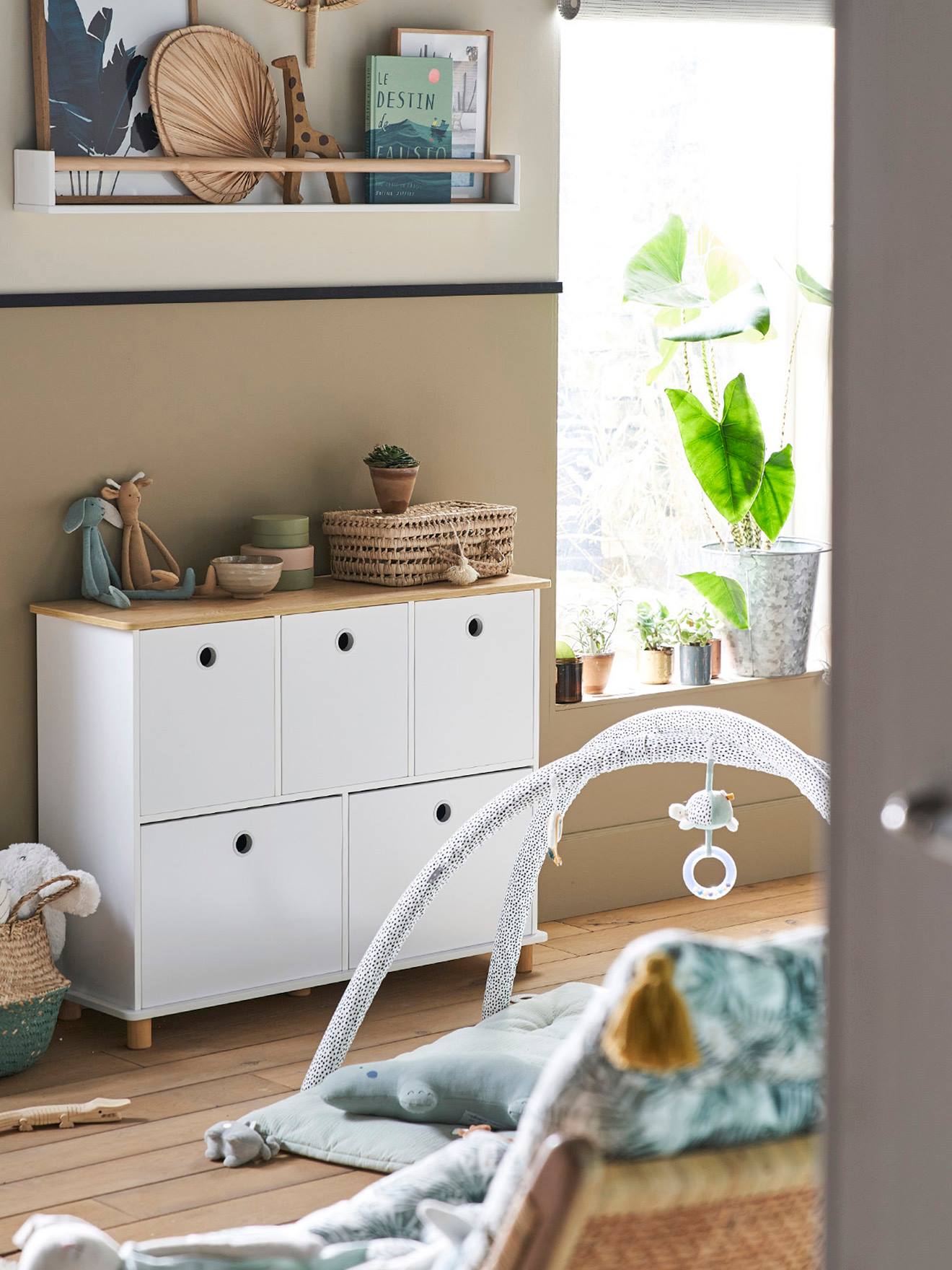 Meuble de rangement 5 bacs LIGNE PTILOU blanc/bois