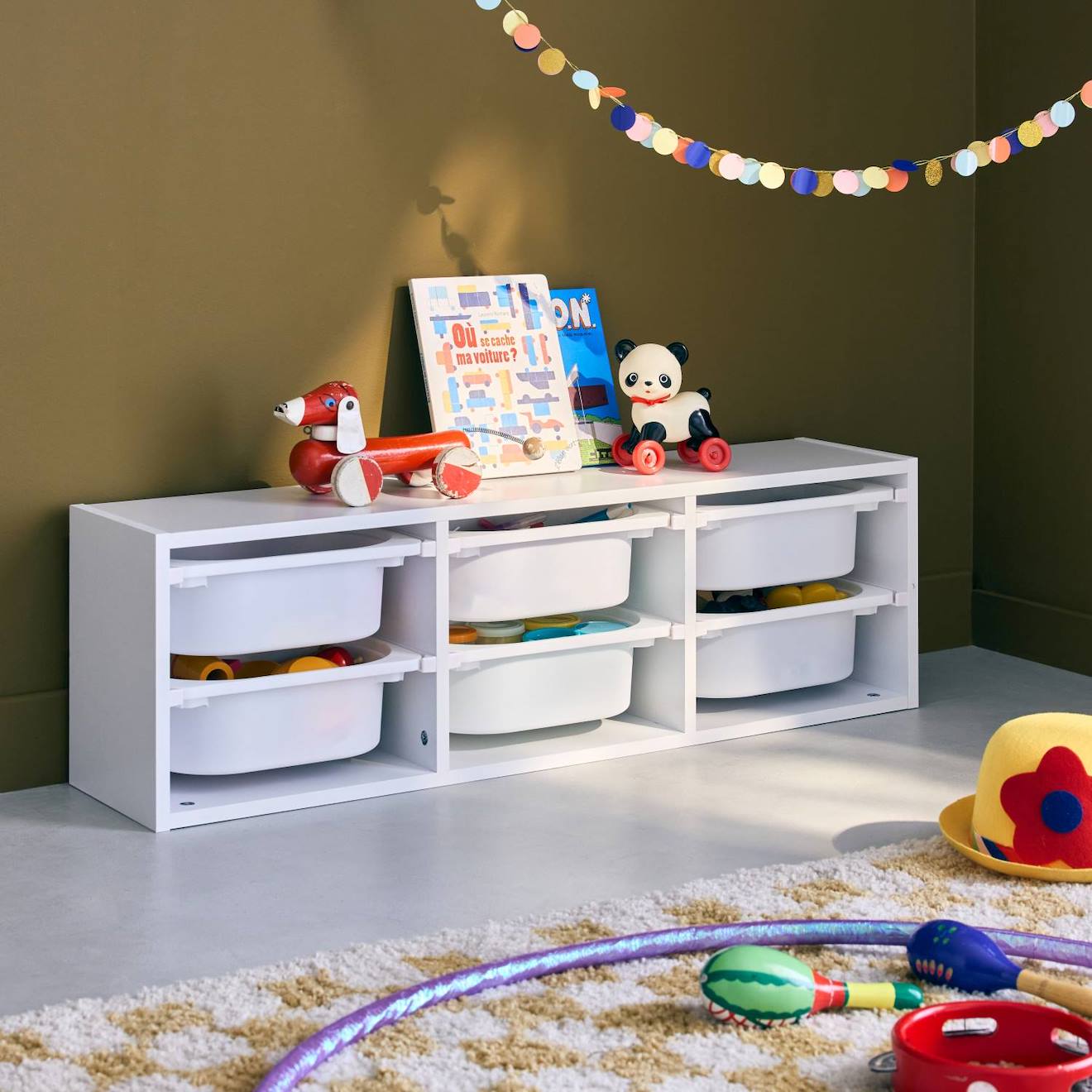 Meuble De Rangement Pour Enfant, 6 Bacs En Plastique Blanc