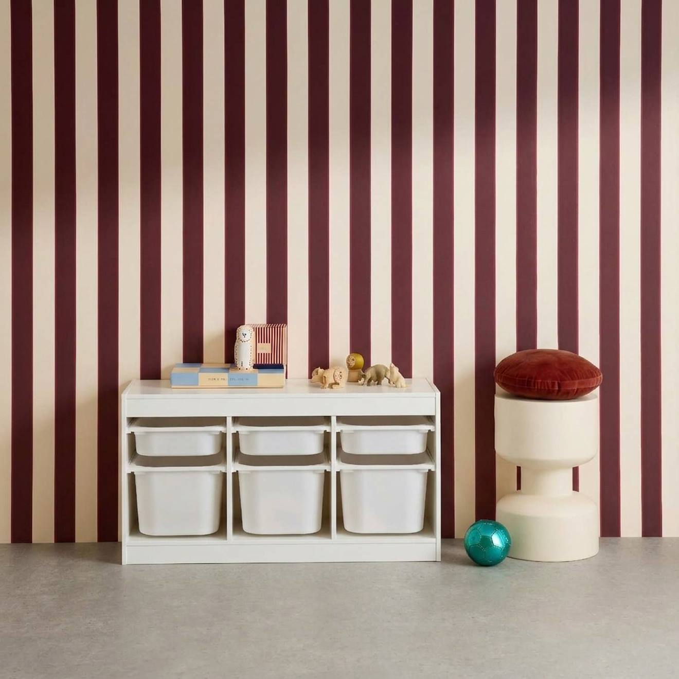 Meuble De Rangement Pour Enfant Décor Bois 6 Bacs En Plastique - Sora Blanc