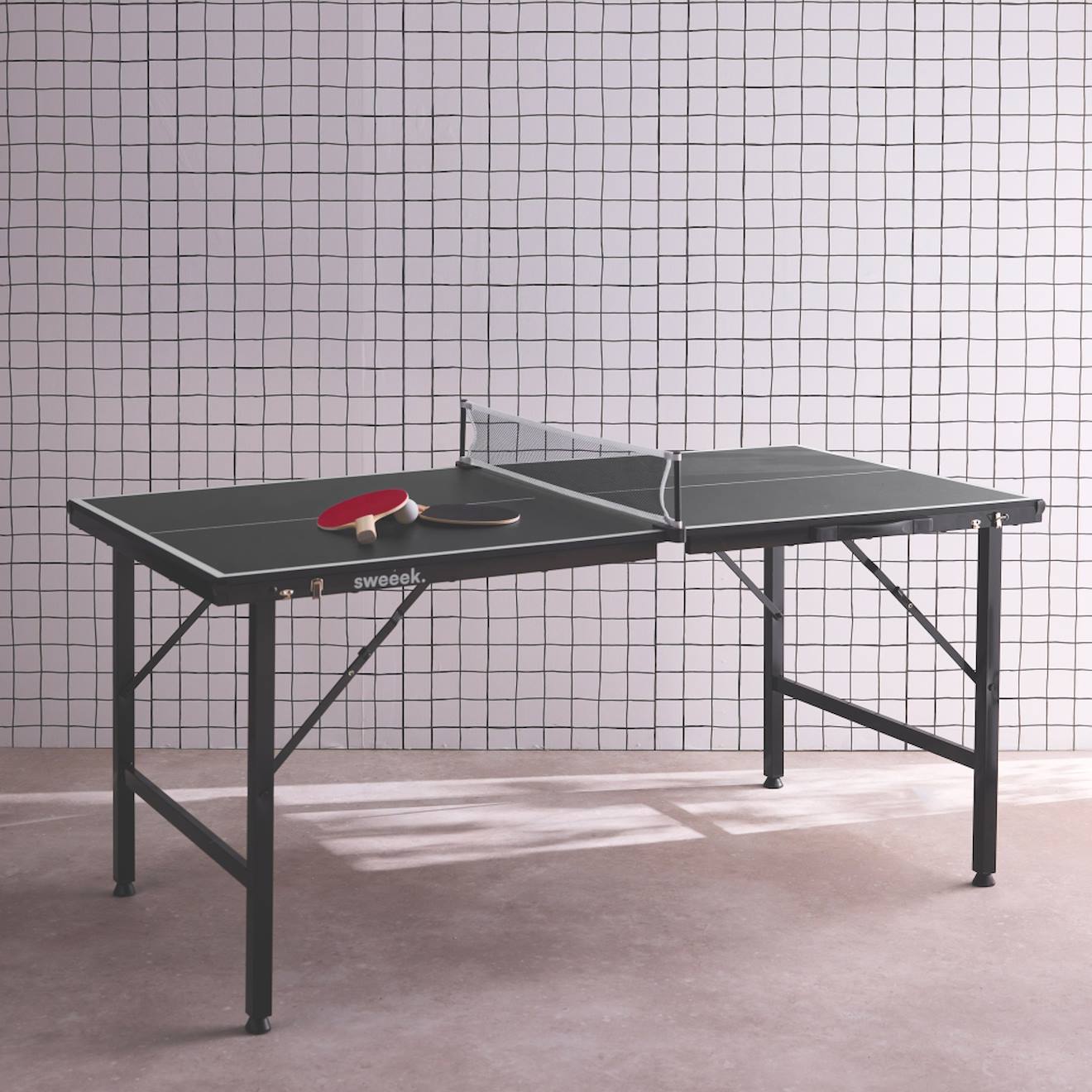 Mini Table De Ping Pong Pliable 150x75cm Indoor, Avec 2 Raquettes Et 3 Balles Noir