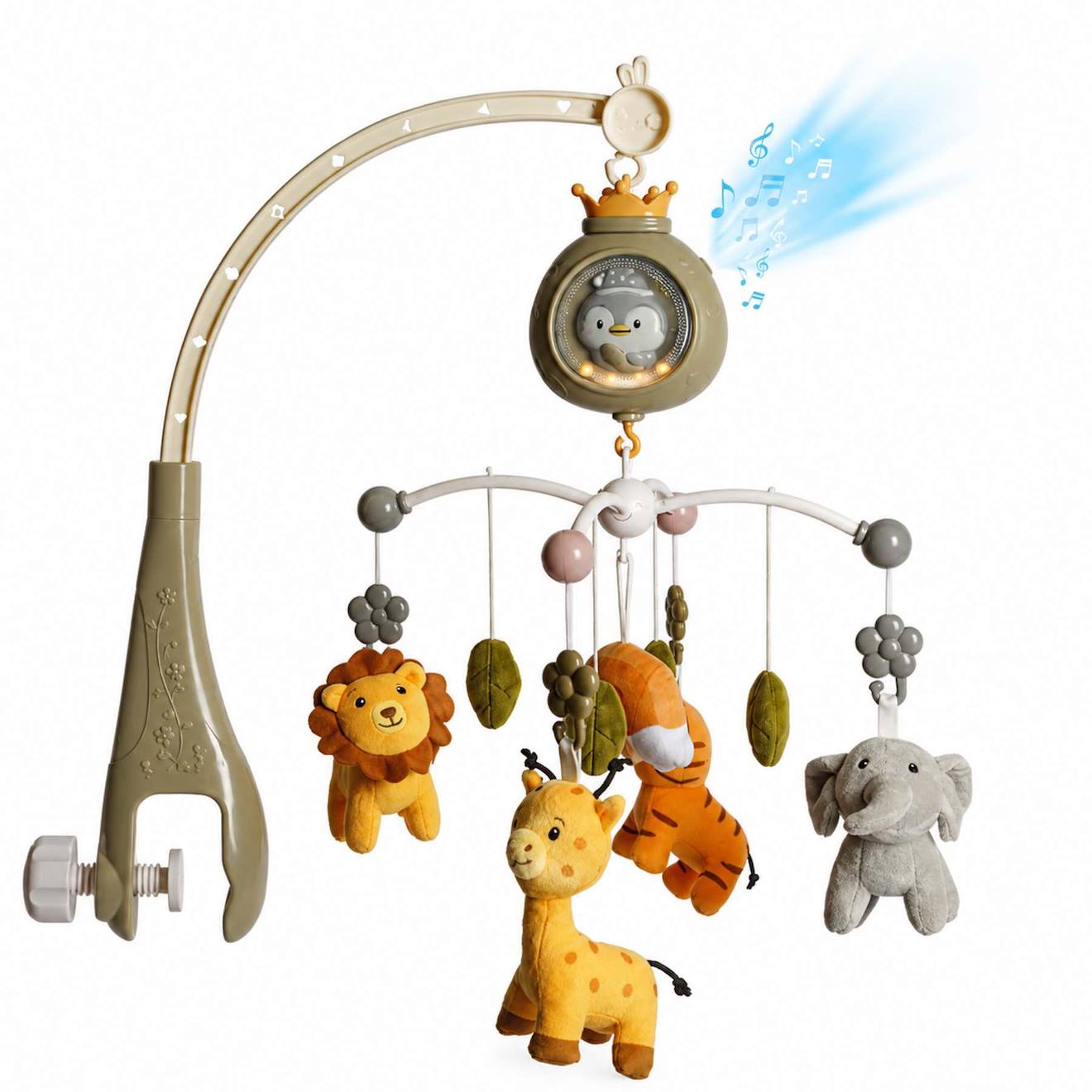Mobile Musical Bébé Avec Projecteur Veilleuse Bruit Blanc Tropicana Kaki