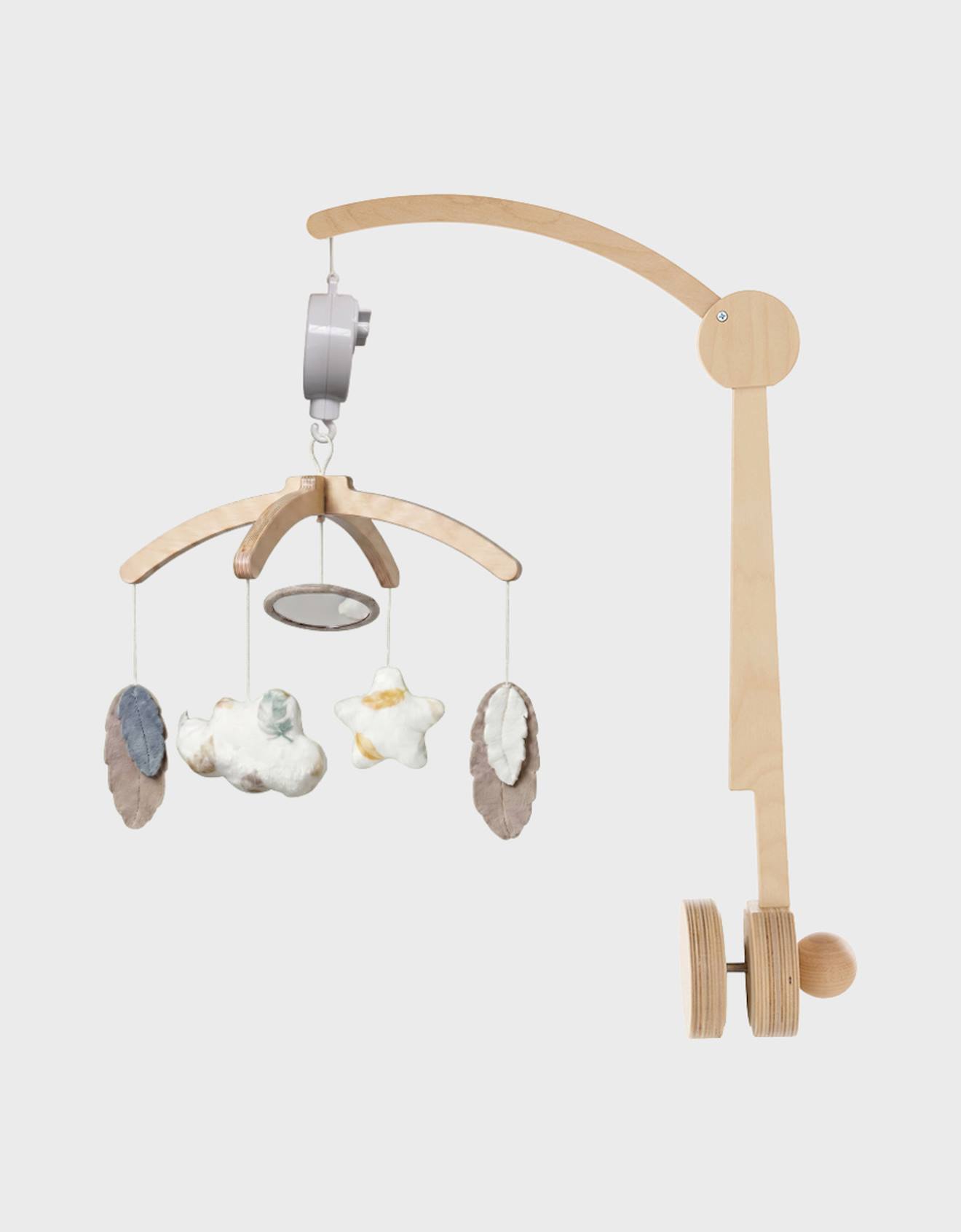 Mobile Musical Bras En Bois - Plumes De Lune Ecru