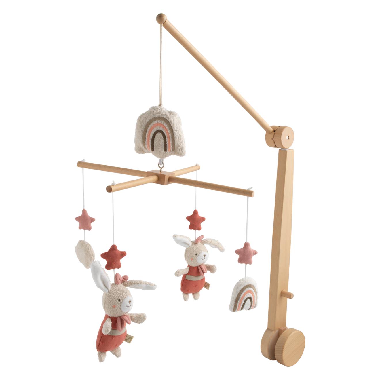 Mobile Musical En Bois Avec Jouets En Coton - Petit Soleil Rose