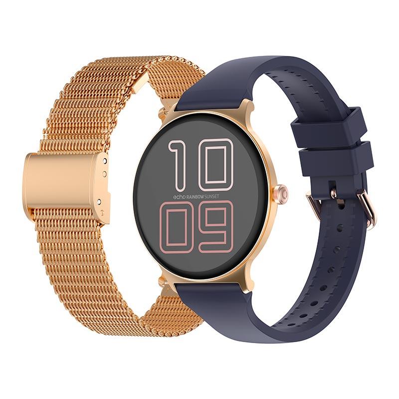 Montre Connectee Echo Rainbow Sunset Bleu - Or Rose - 2 Bracelets
