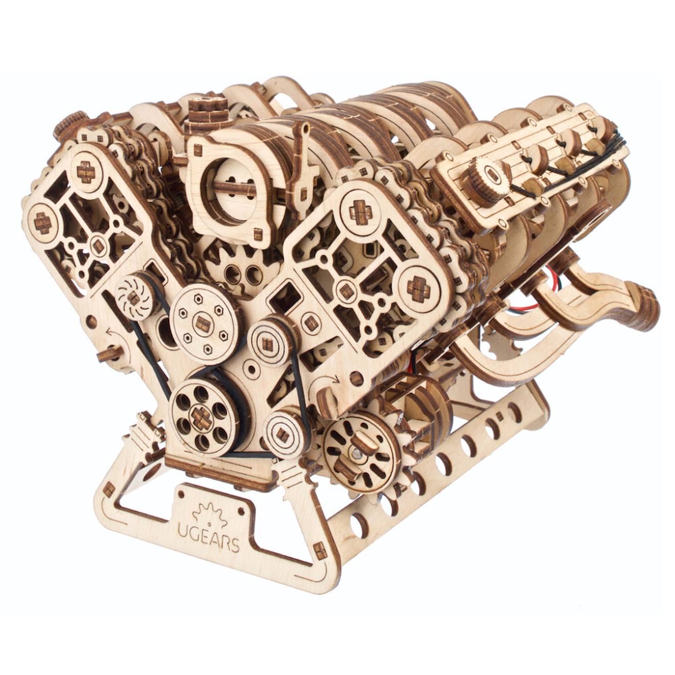Moteur V8 – Maquette Mécanique En Bois À Construire, Puzzle 3d Fonctionnel Avec Moteur Électrique Brown