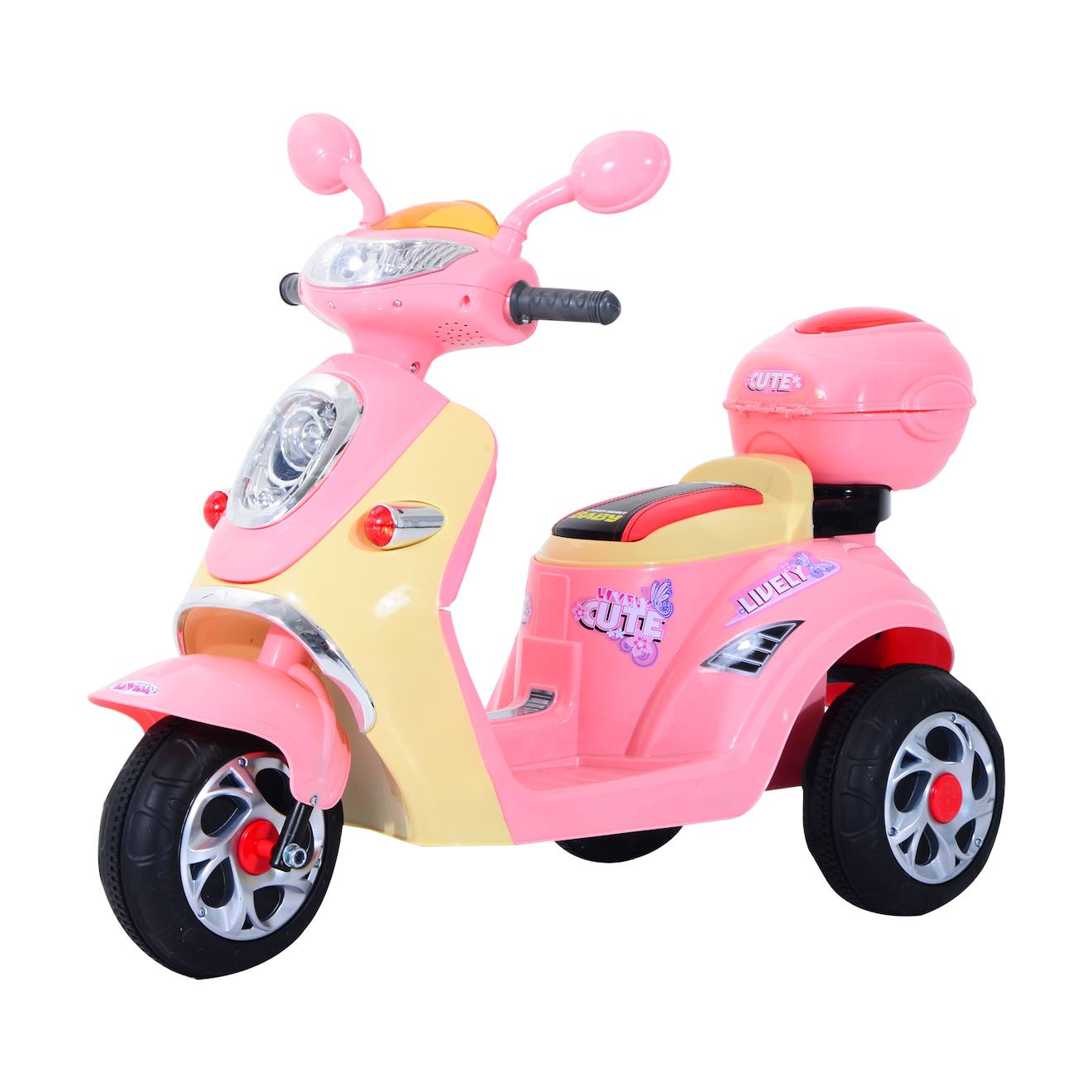 Moto Scooter Électrique Pour Enfants 6 V Env. 3 Km/h 3 Roues Et Topcase Effet Lumineux Et Sonore Rose Rose