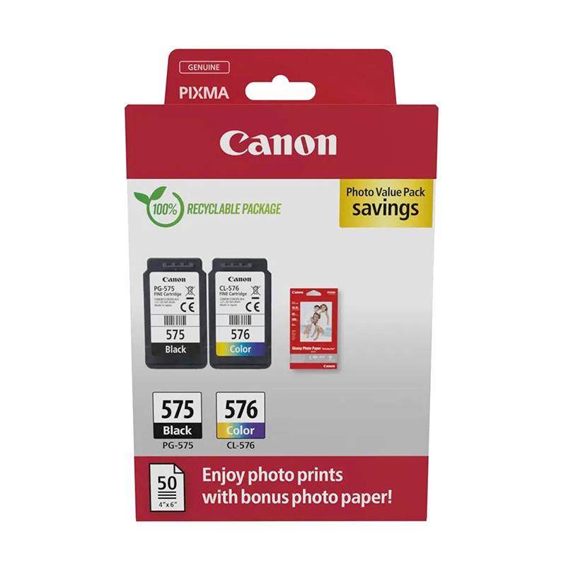 Multipack Cartouche D'encre Canon Pack De 2 Originales Pg-575 Noir Et Cl-576 Couleur + Papier Photos