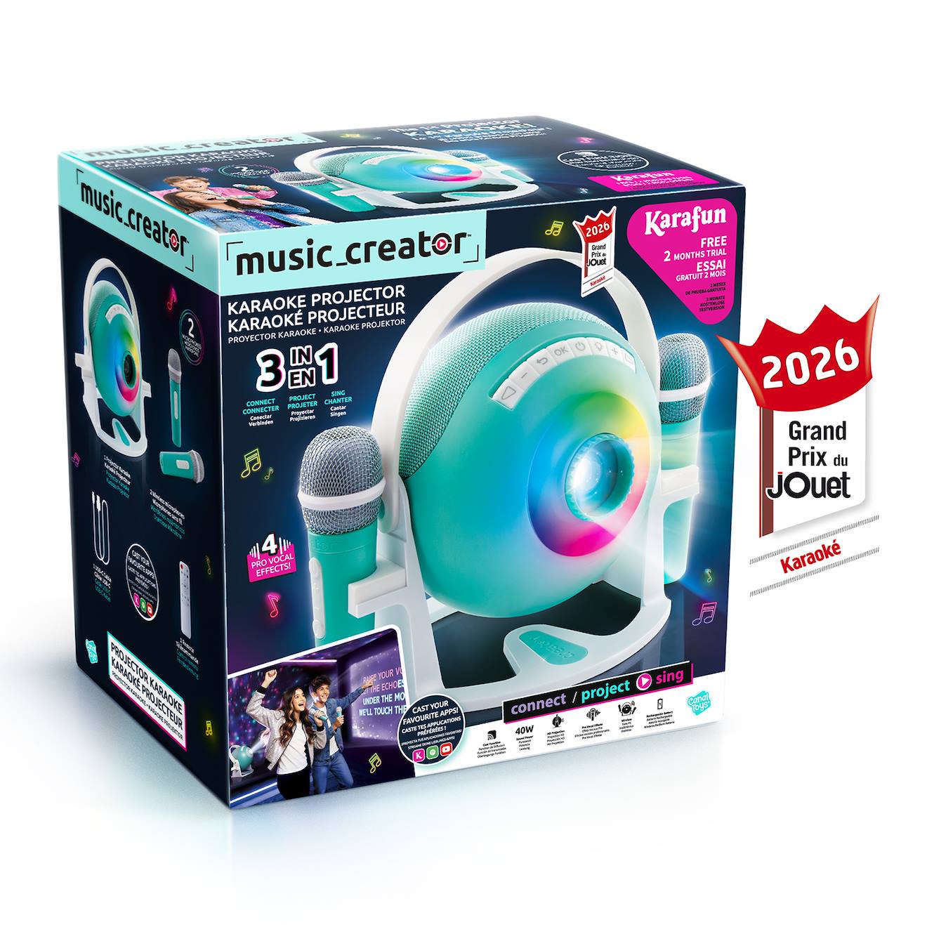 Music Creator - Karaoké Projecteur – Projection Haute-qualité Et Fonction Cast – Avec 2 Microphones Sans Fil Multicolore