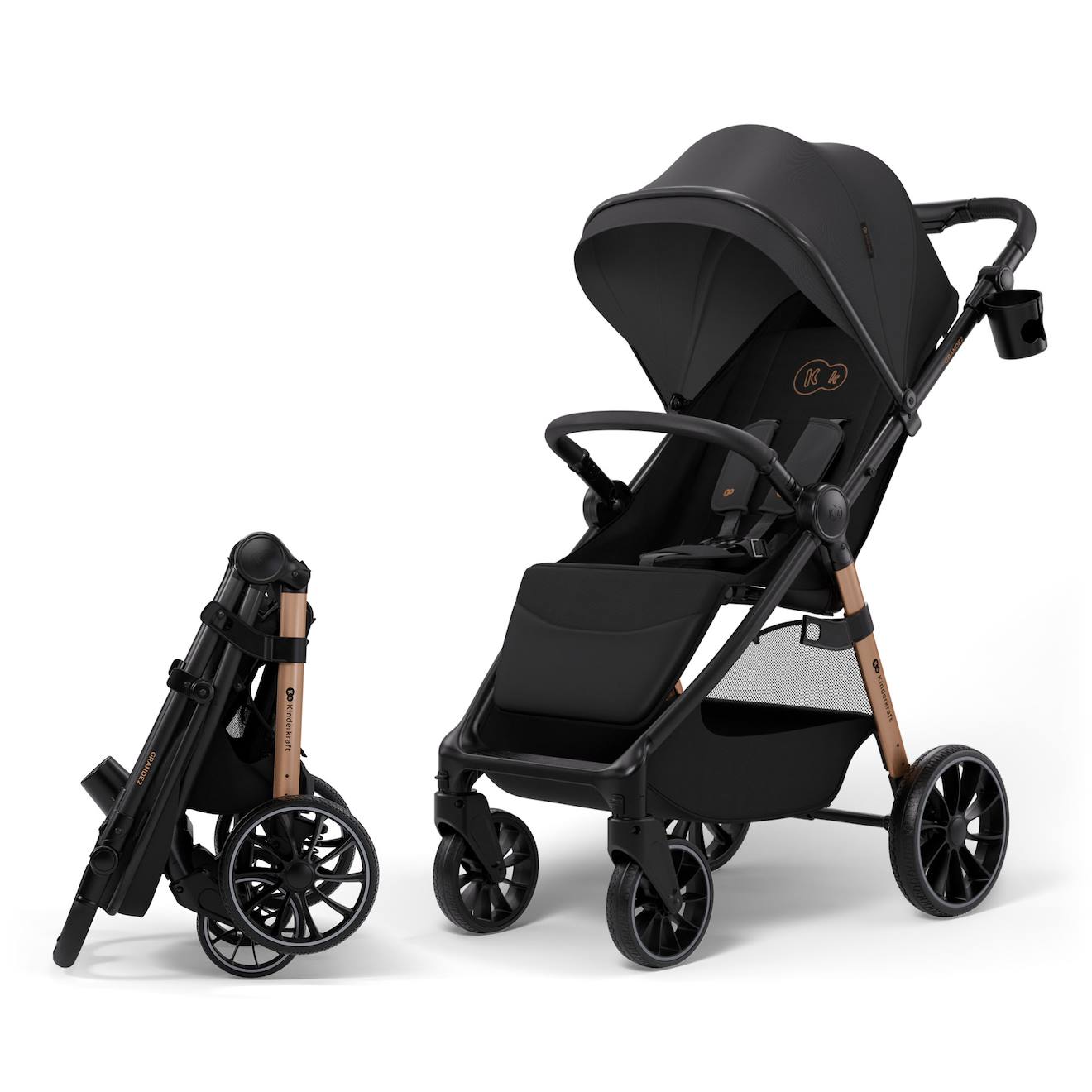 Oussette Kinderkraft Grande 2 Avec Grandes Roues Amorties, Dossier Inclinable, Pliage À Une Main Click&fold Rapide Noir
