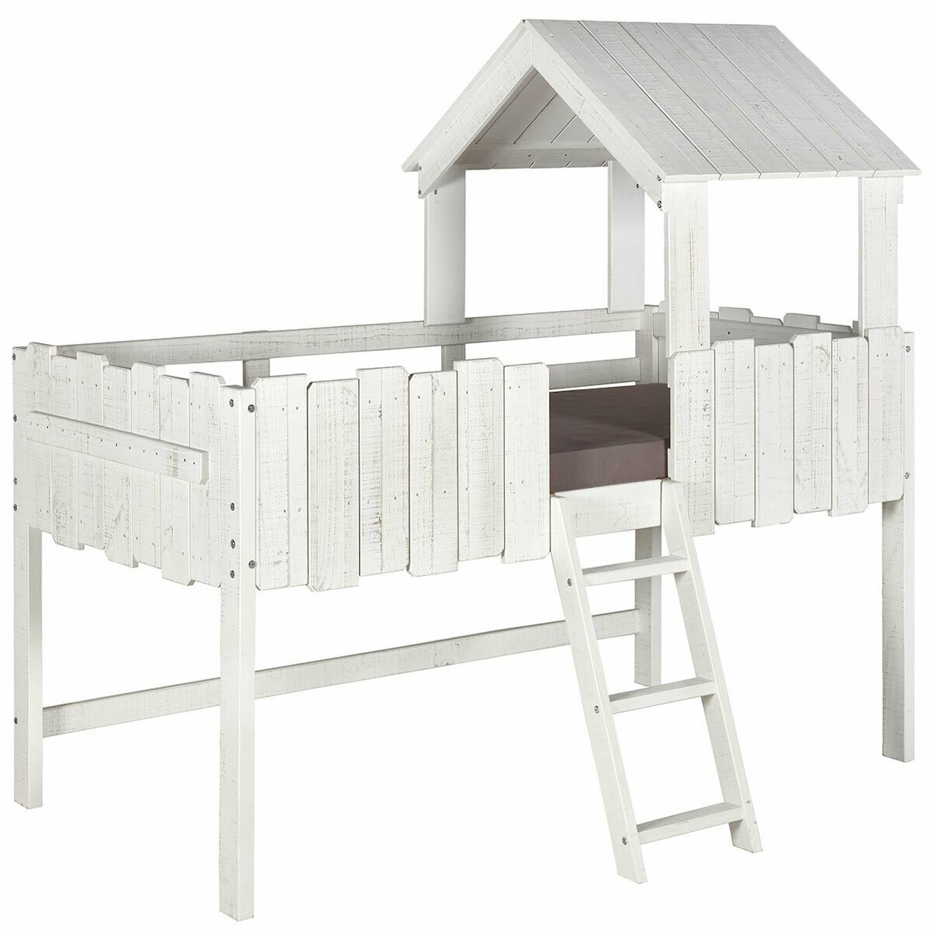 Pack Lit Cabane Mi-hauteur Avec Matelas Bois Massif Donnie Blanc