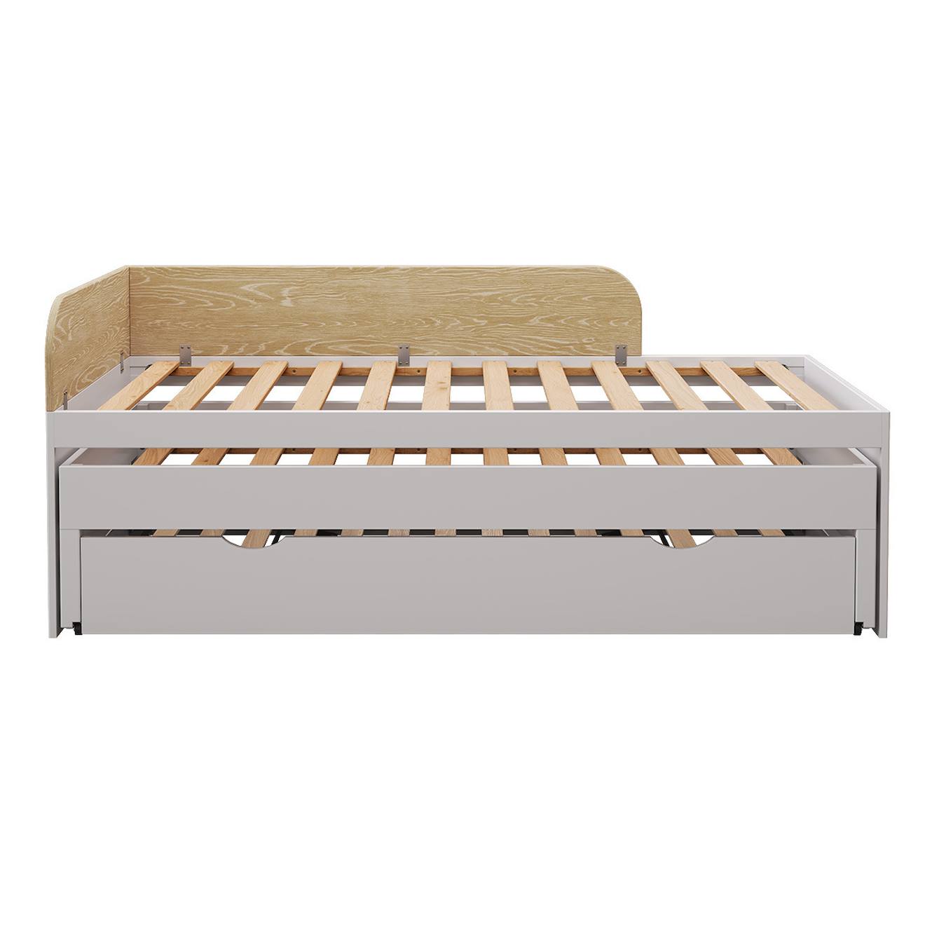 Pack Lit Gigogne Métal 3 Places Avec Matelas Bois Massif Noha Blanc