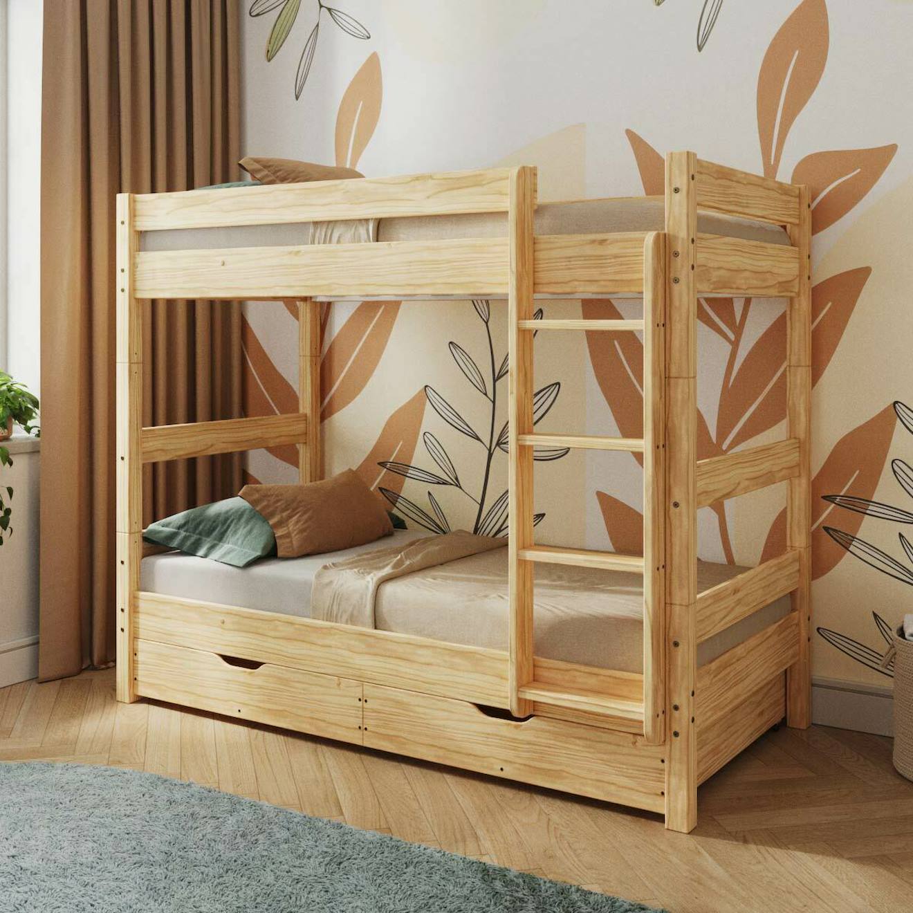 Pack Lit Superposé Séparable Avec Tiroirs Bois Massif Aaron Bois Naturel