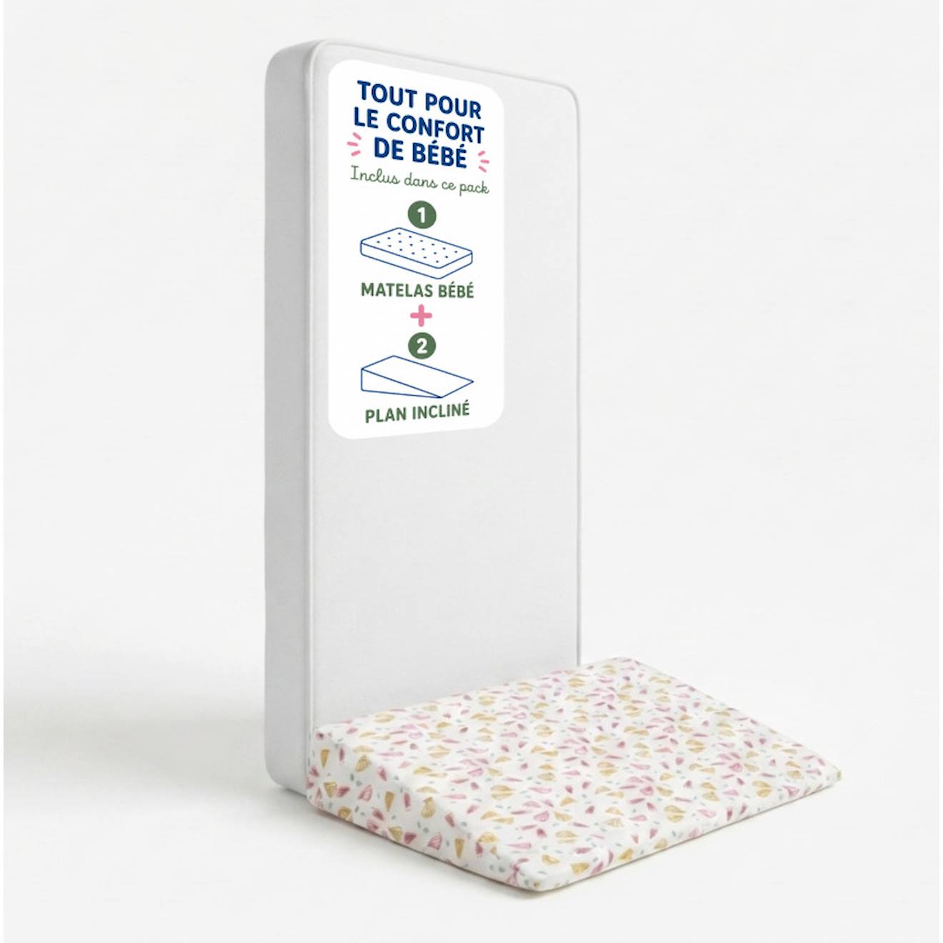 Pack Matelas Bébé 60x120 Cm + Plan Incliné Coton Sweety - Confort Souple Et Position Idéale Rose